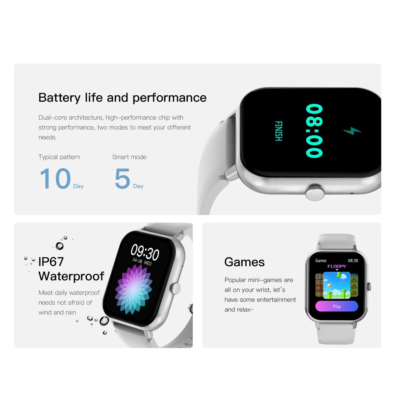 Unisex Smartwatch, 1.83 Inch Smartwatch with Make/Receive Calls, Multi-Sport Heart Rate Health Watch with 100+ Sports Modes - Silicone Band Silver