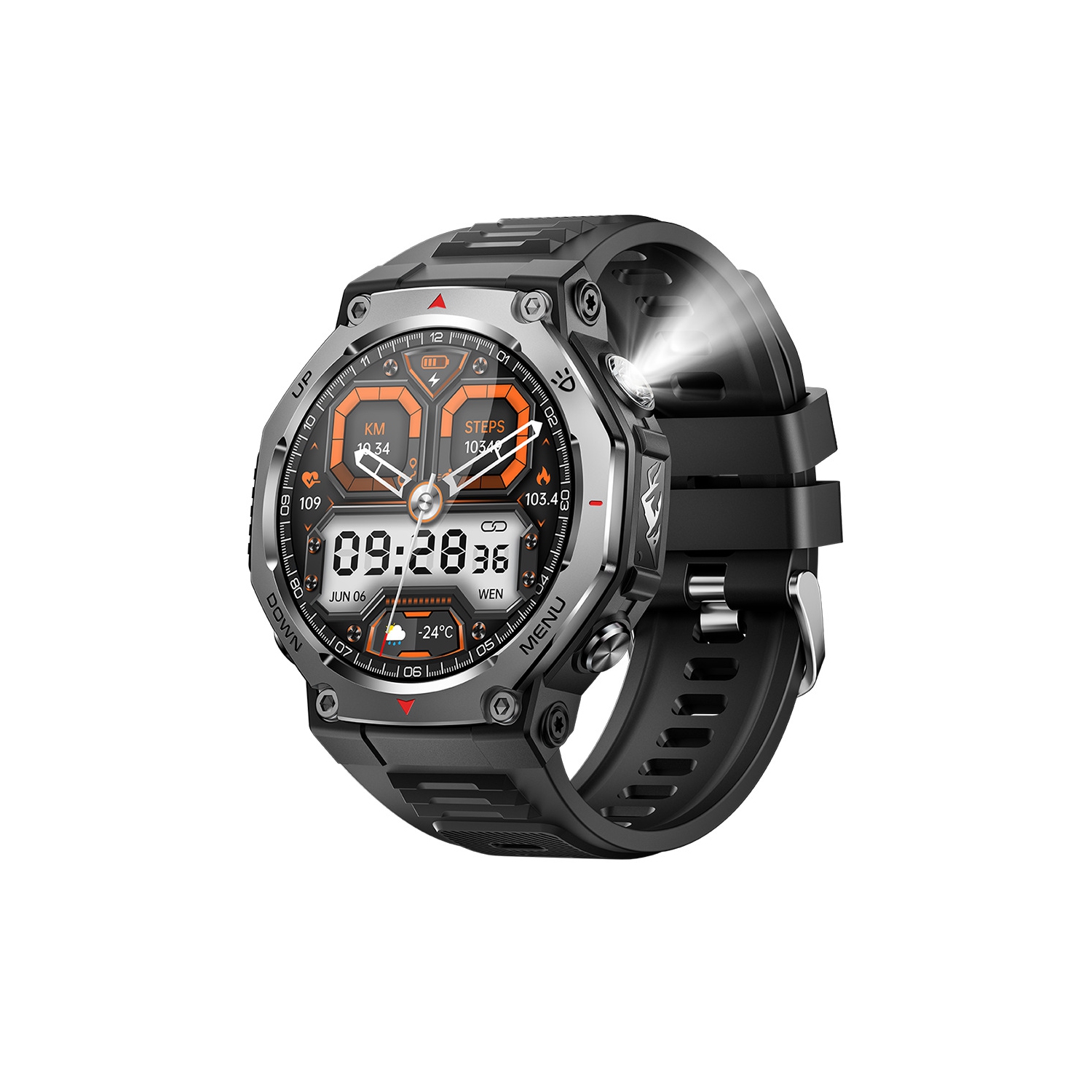 Smart watch 1.43 inch screen Bluetooth call LED outdoor light 5ATM waterproof multifunctional outdoor watch - black