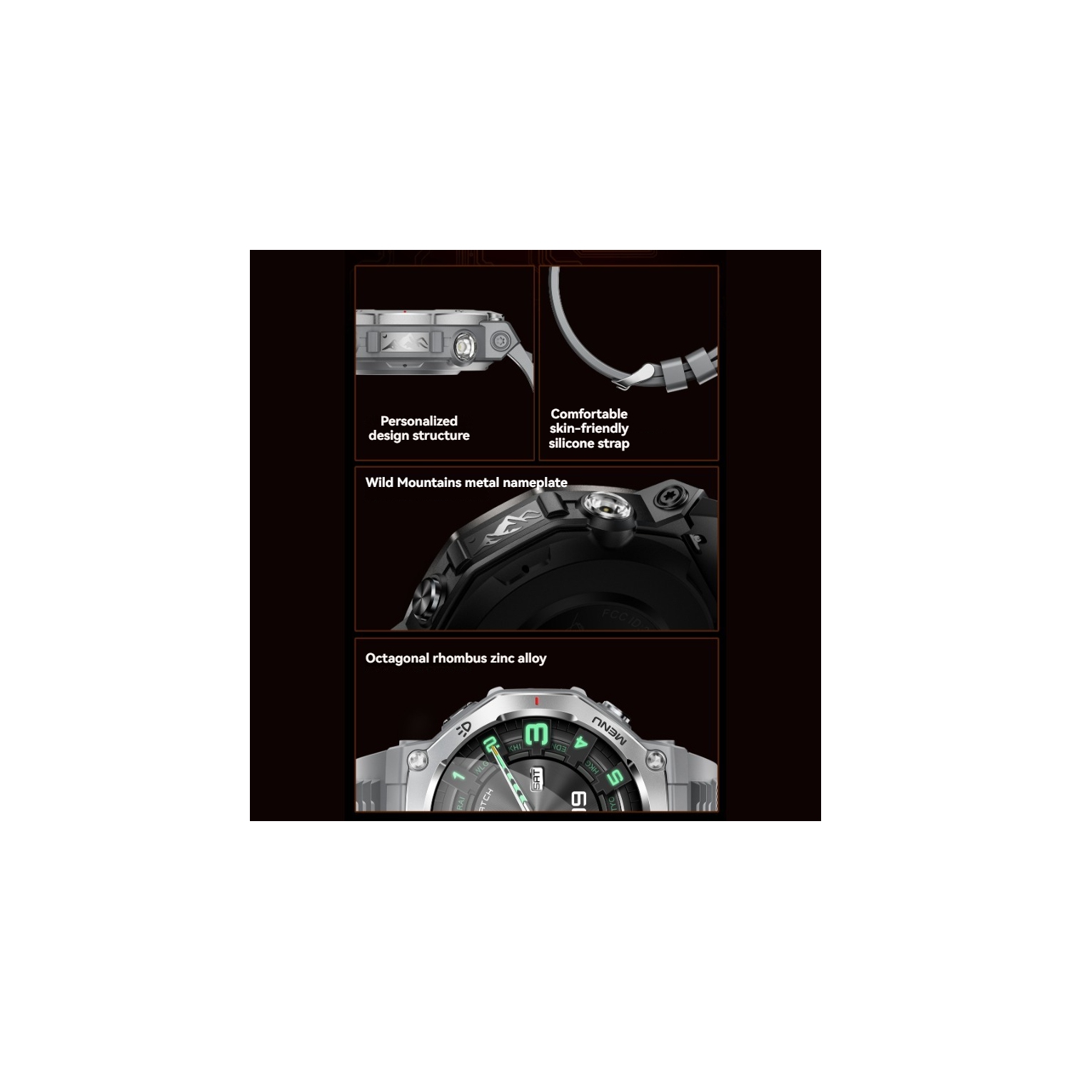 Smart watch 1.43 inch screen Bluetooth call LED outdoor light 5ATM waterproof multifunctional outdoor watch - black