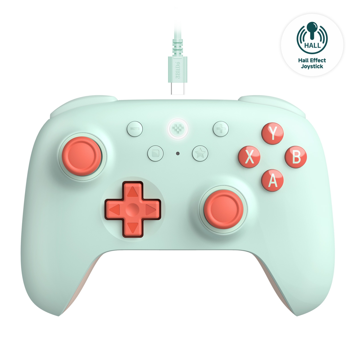 Manette avec fil Orion Youth Edition 2ᵉ Generation de 8Bitdo pour ordinateur Android, manche à balai à effet Hall et gâchette - Vert orange