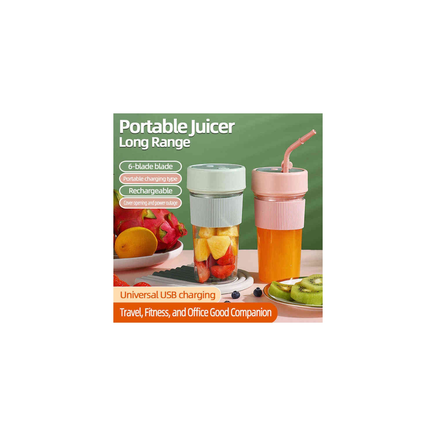 Juicer Cup Rechargeable Mini Small Electric Portable Juicer Multifunctional Household USB Juicer Blender Cup - [K1] Cold Peach Powder