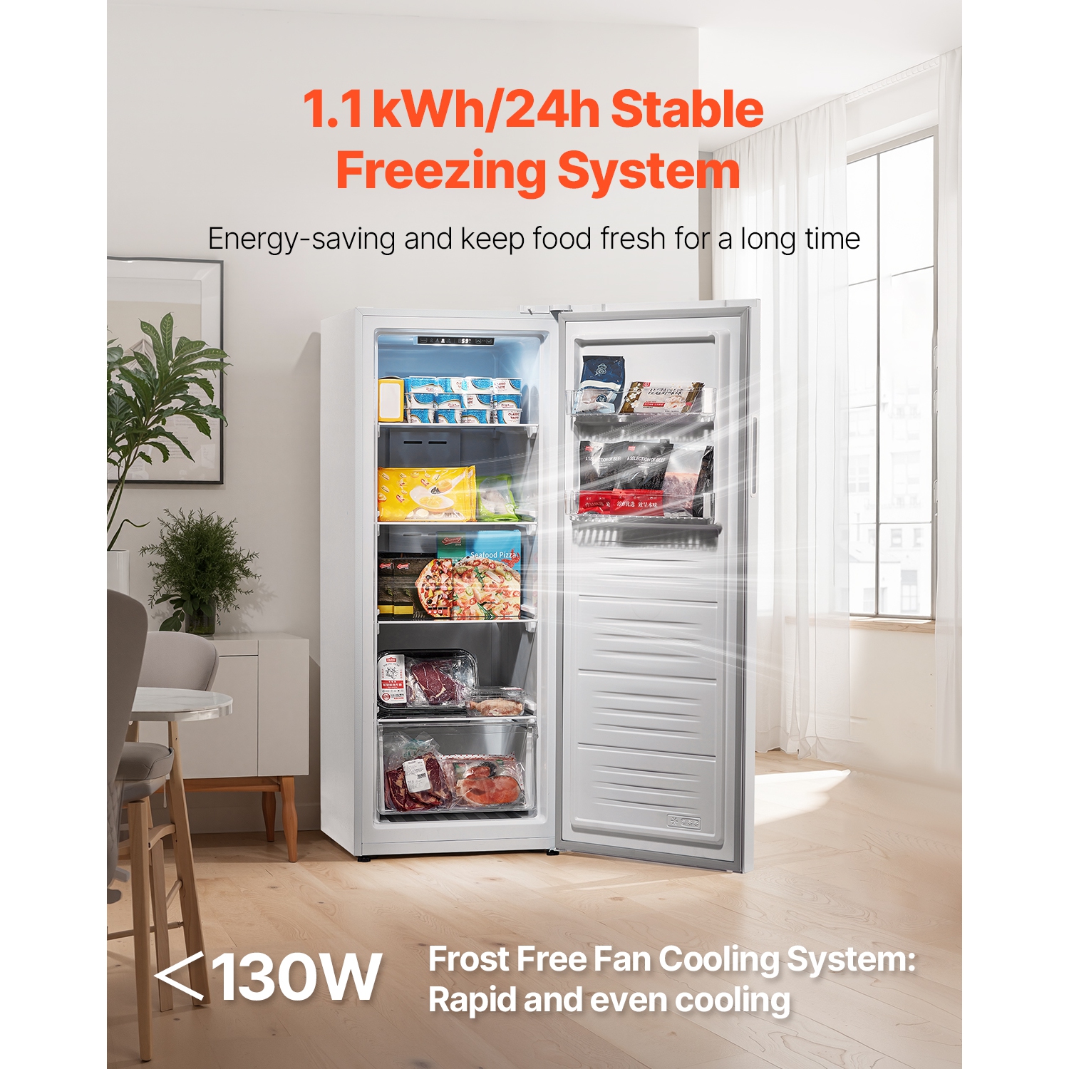 VEVOR 11 Cu.Ft Convertible Freezer/Refrigerator, Frost Free Upright Freezer with Temp Control Panel, Reversible Door, Adjustable Glass Shelves and
