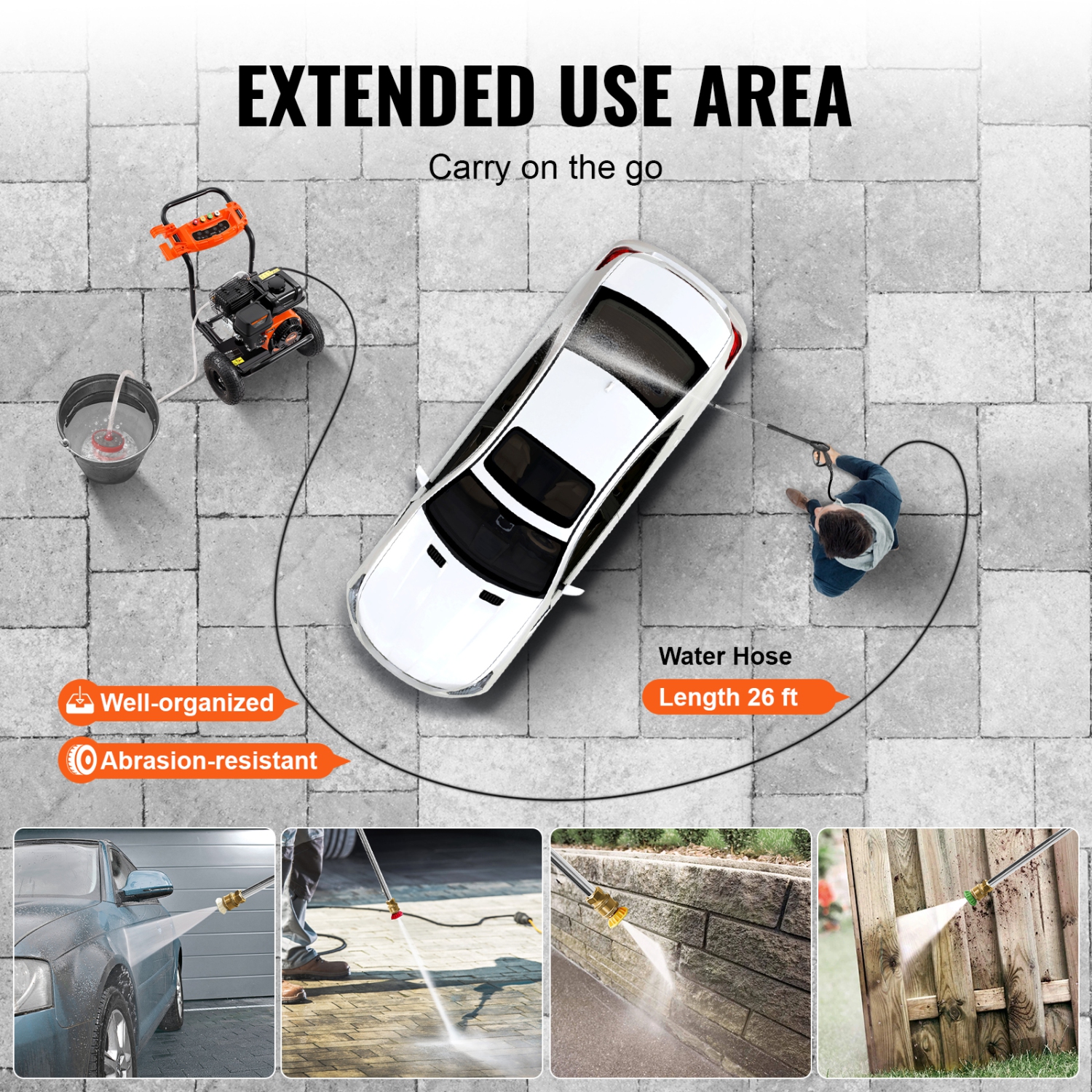 Pulvérisateur à essence VEVOR 3500&nbsp;lb/po² 2,6 gal/min, pulvérisateur à essence avec pompe en aluminium, pistolet pulvérisateur et rallonge, 5