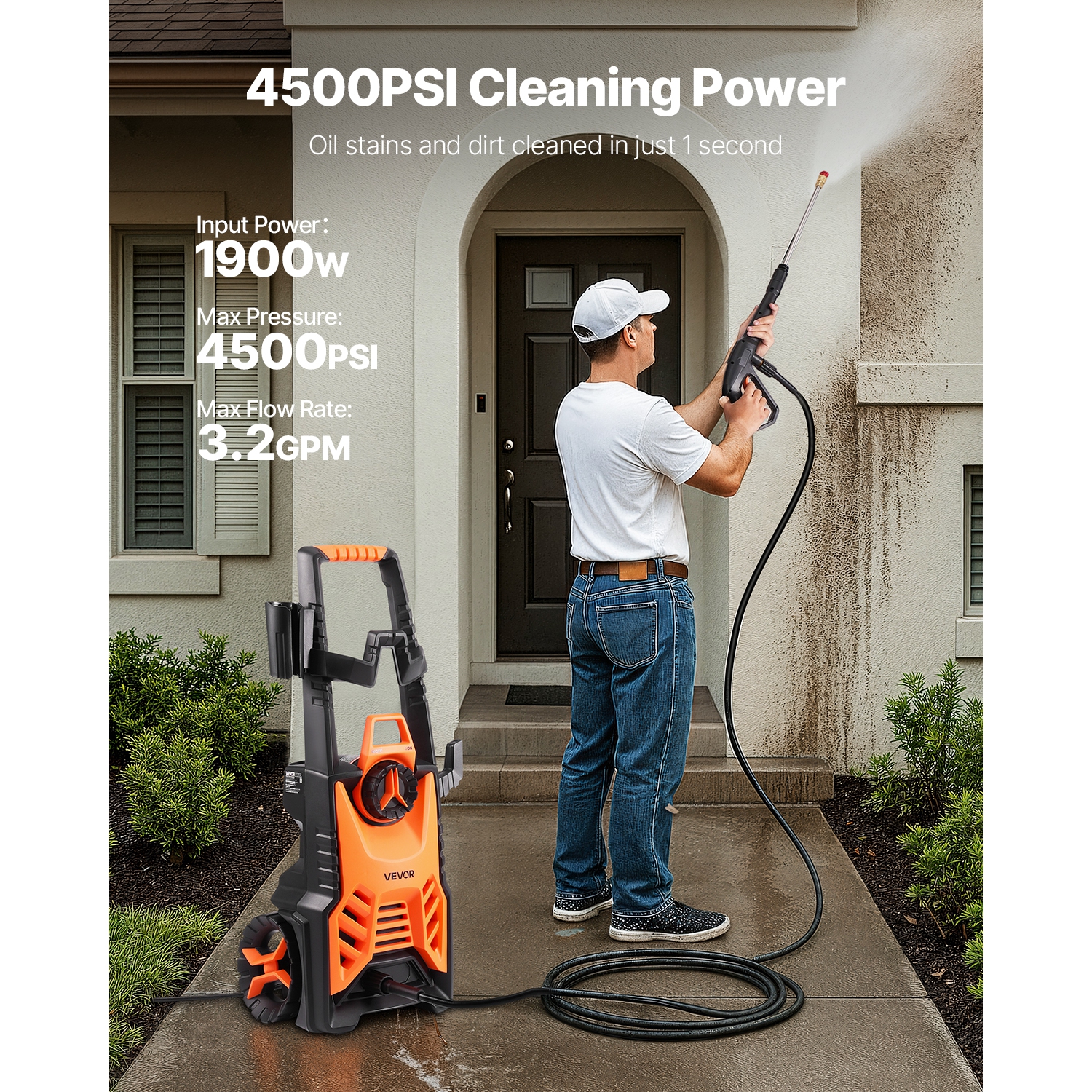 VEVOR 4500 PSI and 3.2 GPM Max Electric Pressure Washer, High Power Pressure Cleaning Machine with 4 Quick Connect Nozzles and a Foam Cannon, Ideal