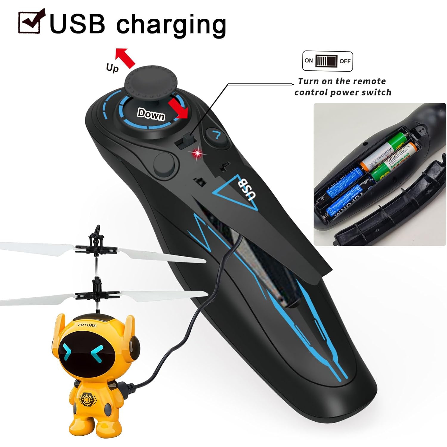 Children's Safe Flying Robot Toy - Gesture Control, Automatic Hovering, Anti-collision, Rechargeable, Indoor and Outdoor Games, With Remote Control,