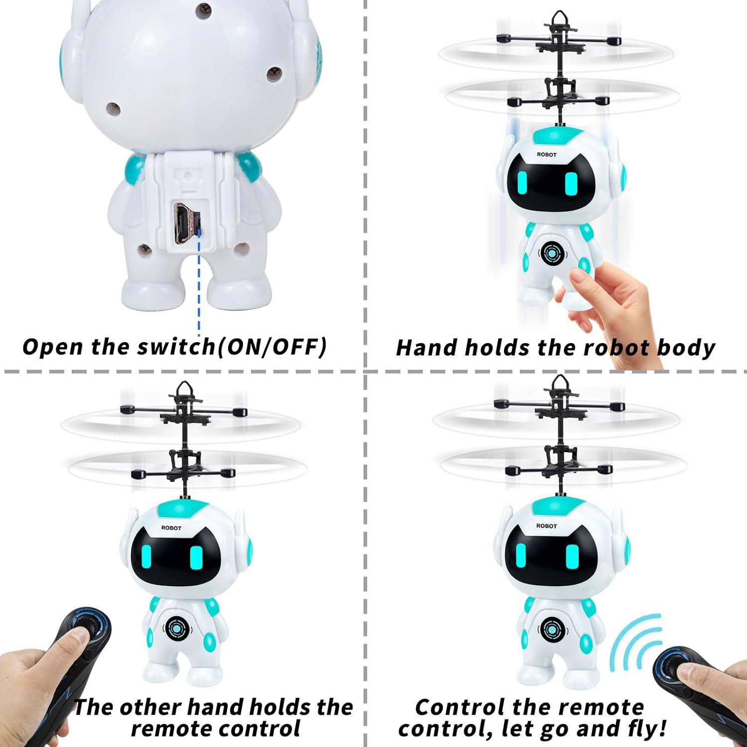 Children's Safe Flying Robot Toy - Gesture Control, Automatic Hovering, Anti-collision, Rechargeable, Indoor and Outdoor Games, With Remote Control,