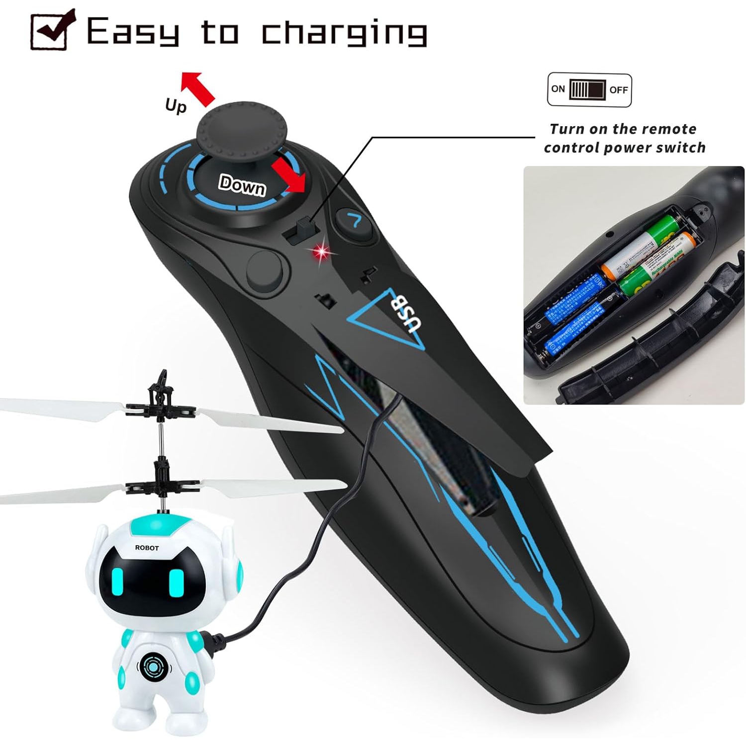 Children's Safe Flying Robot Toy - Gesture Control, Automatic Hovering, Anti-collision, Rechargeable, Indoor and Outdoor Games, With Remote Control,