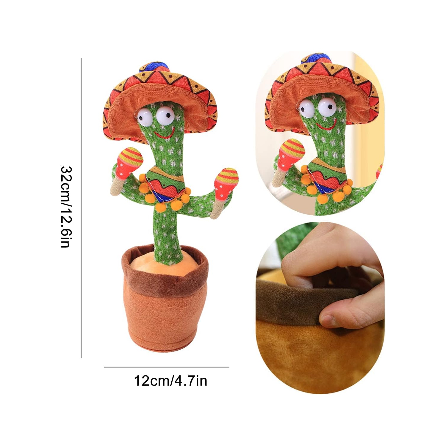 Singing and Dancing Cactus Plush Toy - Interactive Talking, Recording, Lighting, Dancing, USB Rechargeable, 120 Songs - Fun Gift for Kids