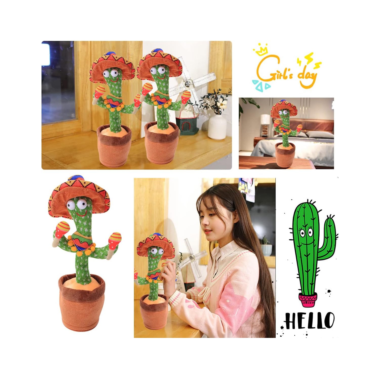 Singing and Dancing Cactus Plush Toy - Interactive Talking, Recording, Lighting, Dancing, USB Rechargeable, 120 Songs - Fun Gift for Kids