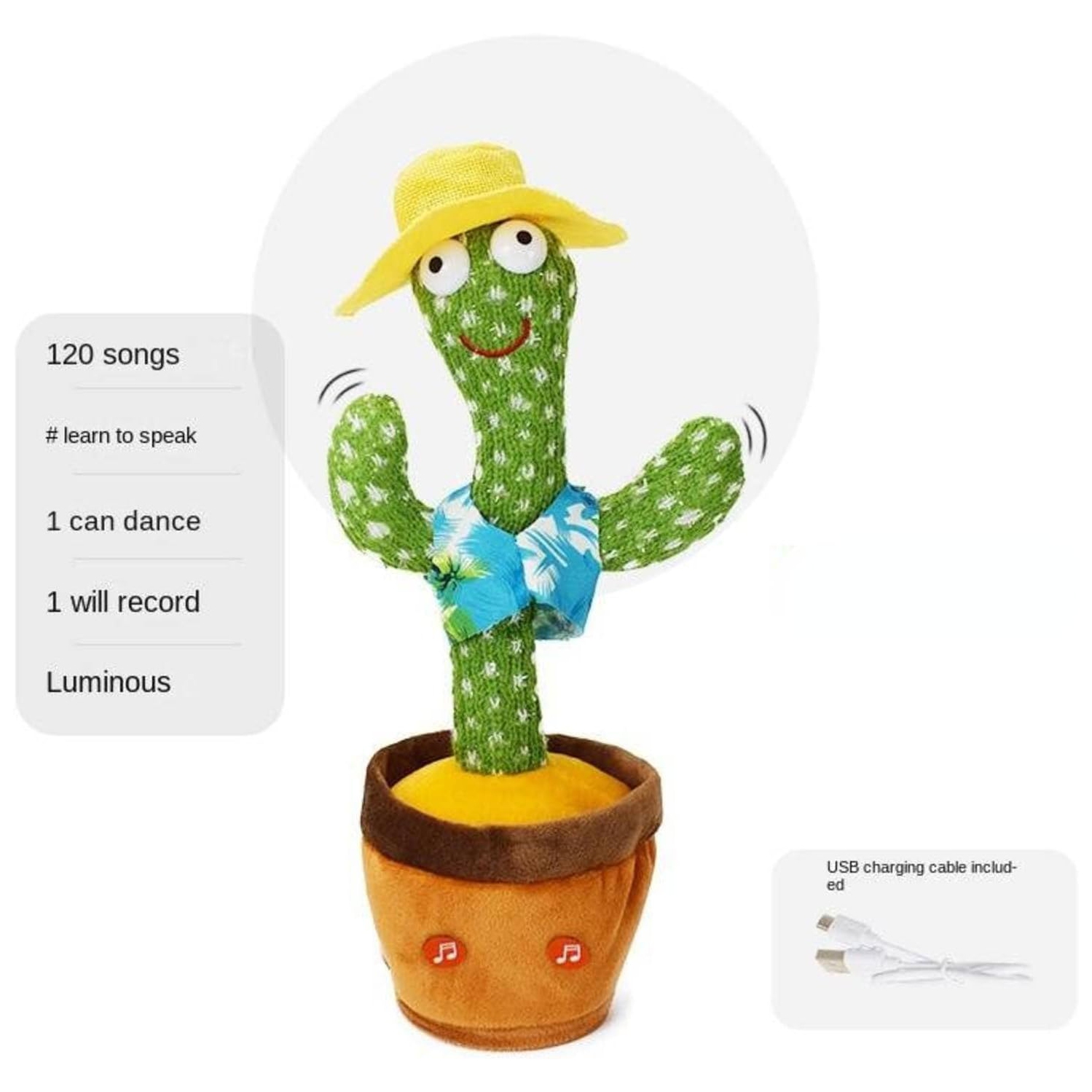 Singing and Dancing Cactus Plush Toy - Interactive Talking, Recording, Lighting, Dancing, USB Rechargeable, 120 Songs - Fun Gift for Kids