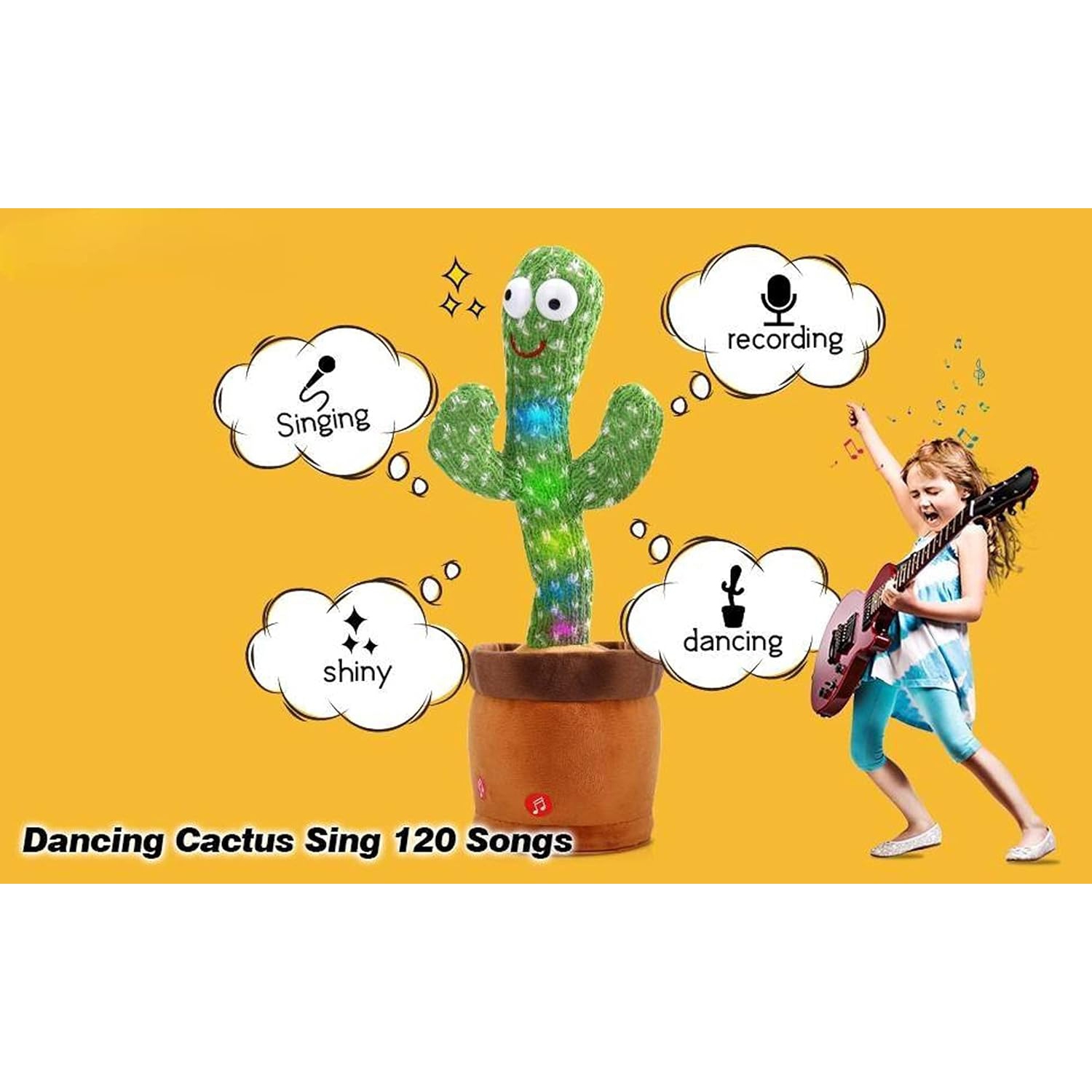 Singing and Dancing Cactus Plush Toy - Interactive Talking, Recording, Lighting, Dancing, USB Rechargeable, 120 Songs - Fun Gift for Kids
