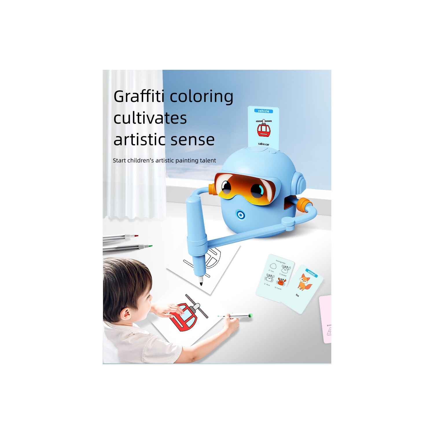 Children's interactive painting robot - creative educational toy with painting cards, smart early childhood education machine for children aged 4 to