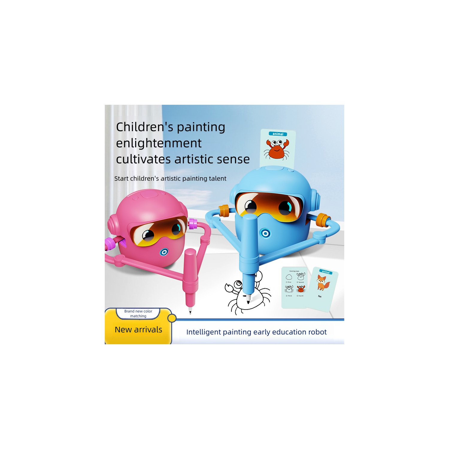 Children's interactive painting robot - creative educational toy with painting cards, smart early childhood education machine for children aged 4 to