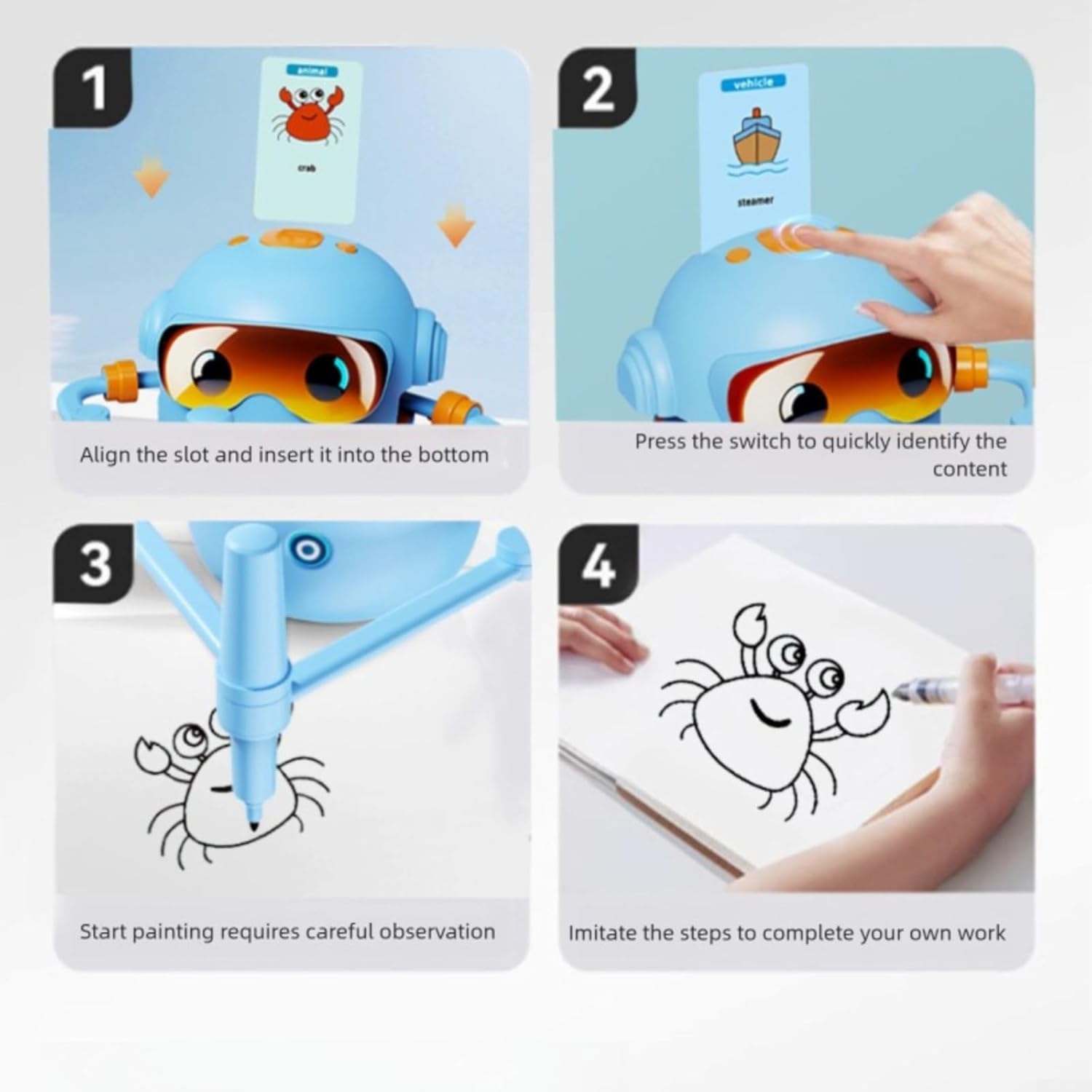 Children's interactive painting robot - creative educational toy with painting cards, smart early childhood education machine for children aged 4 to