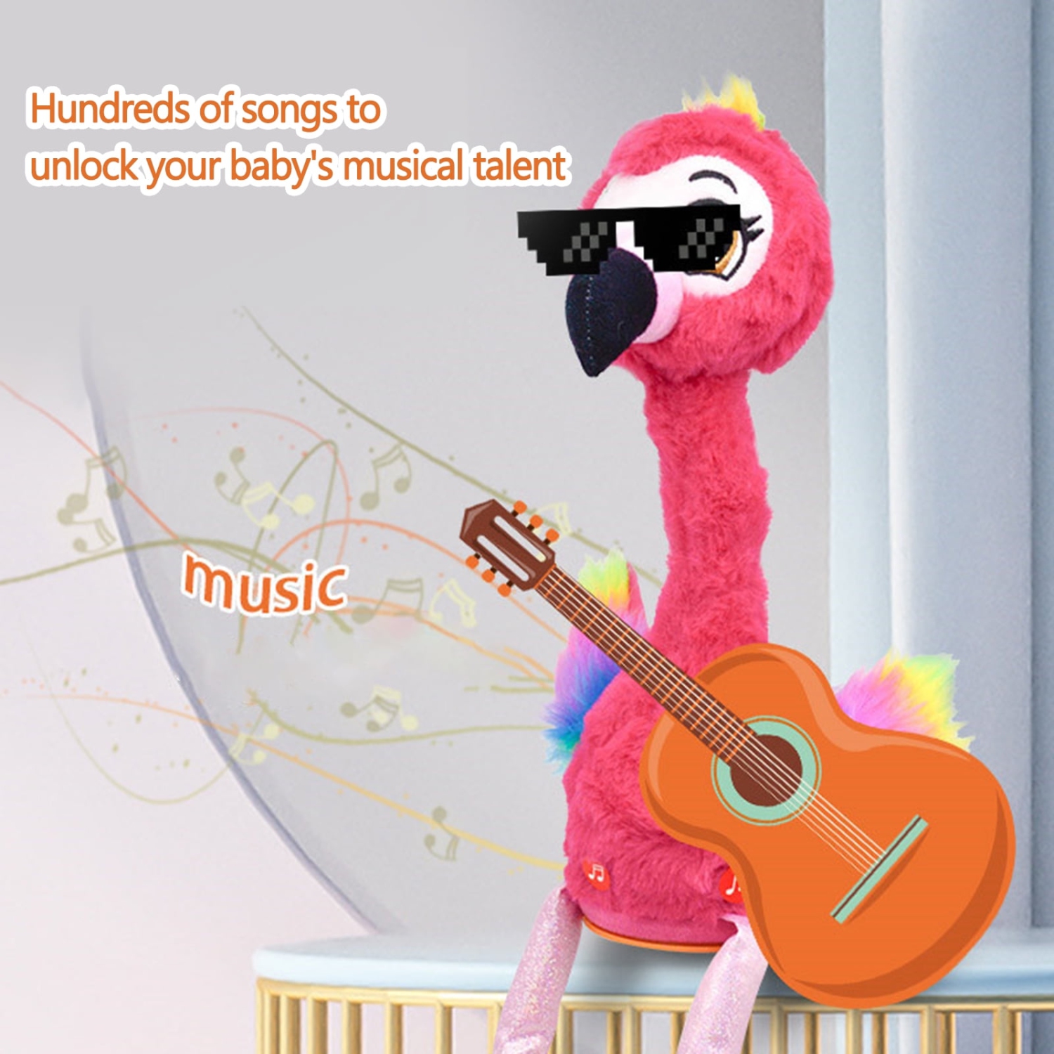 Interactive Flamingo Plush Toy with Recording and Dancing Function - 15 Second Voice Changer, 120 Songs, Interactive Toy Plush Doll, Baby