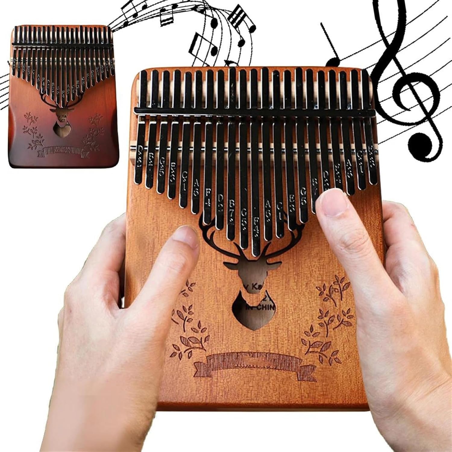 Piano portatif de 21 touches au pouce - kalimba en bois sculpté à la main avec notes de musique, adapté aux enfants et aux débutants adultes, est un