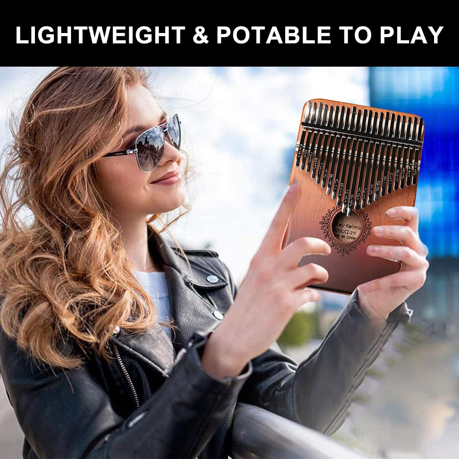 Portable 21-key thumb piano - hand-carved wooden kalimba with musical notes, suitable for children and adult beginners, is an ideal musical