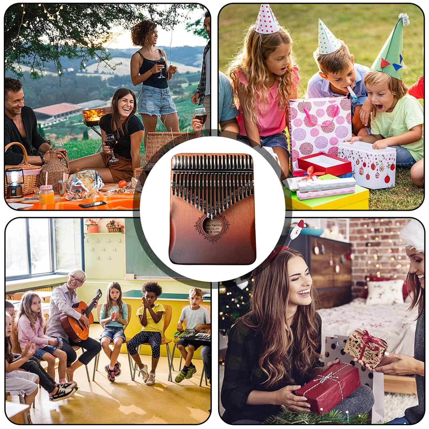 Portable 21-key thumb piano - hand-carved wooden kalimba with musical notes, suitable for children and adult beginners, is an ideal musical