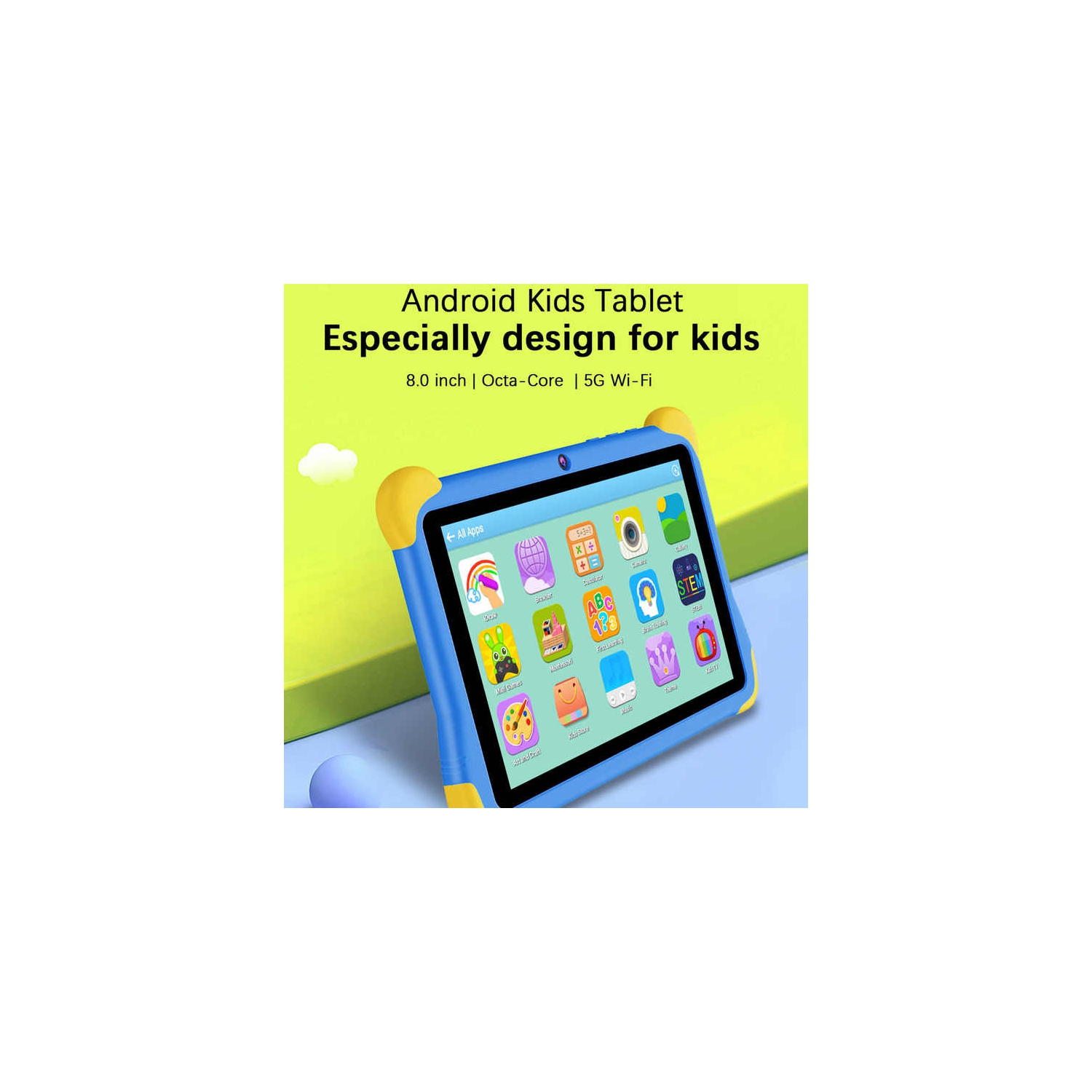 Tablette pour enfants 8&nbsp;po K108 de CRELANDER – Écran IPS, mémoire vive 6&nbsp;Go, stockage 64&nbsp;Go, Android