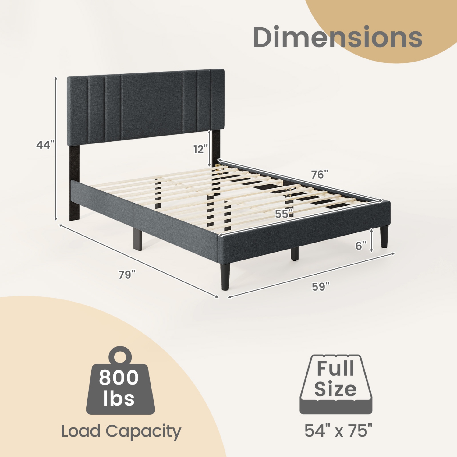 Gymax Twin / Full / Queen Size Bed Frame w/ Vertical Channel Tufted Headboard & Wooden Slats
