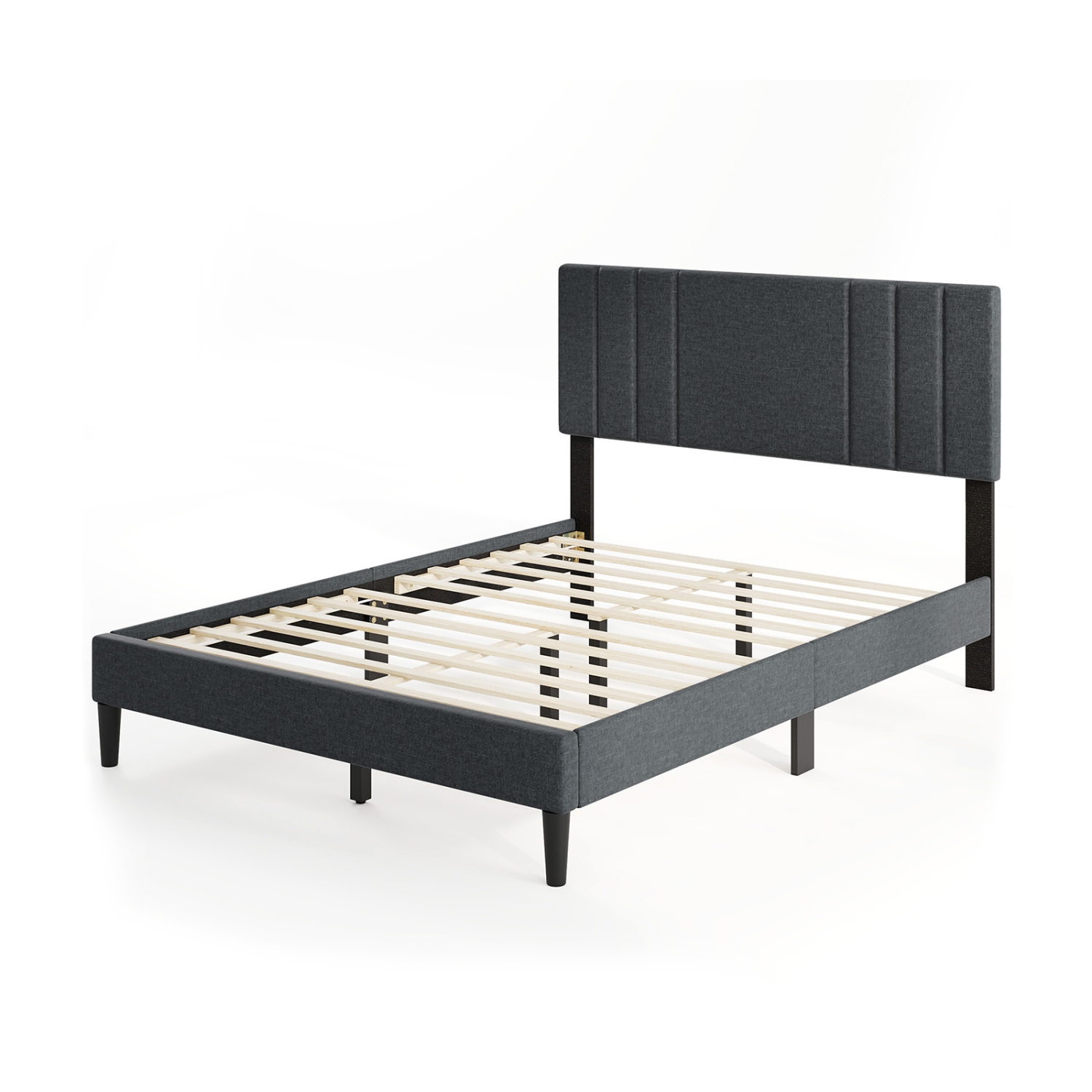 Gymax Twin / Full / Queen Size Bed Frame w/ Vertical Channel Tufted Headboard & Wooden Slats