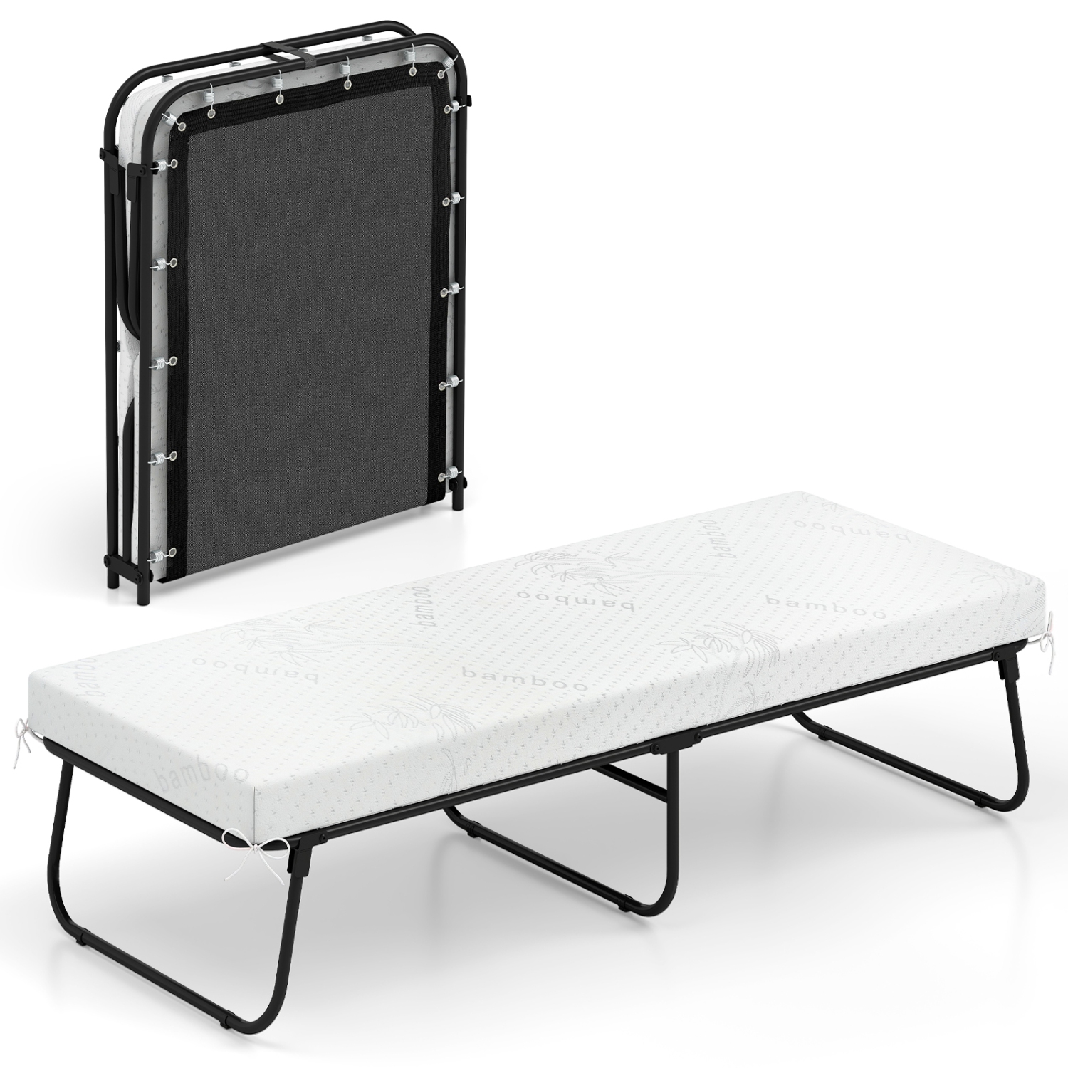 Gymax 75'' x 31'' Folding Bed w/ Memory Foam Breathable Mesh & Heavy-Duty Metal Frame