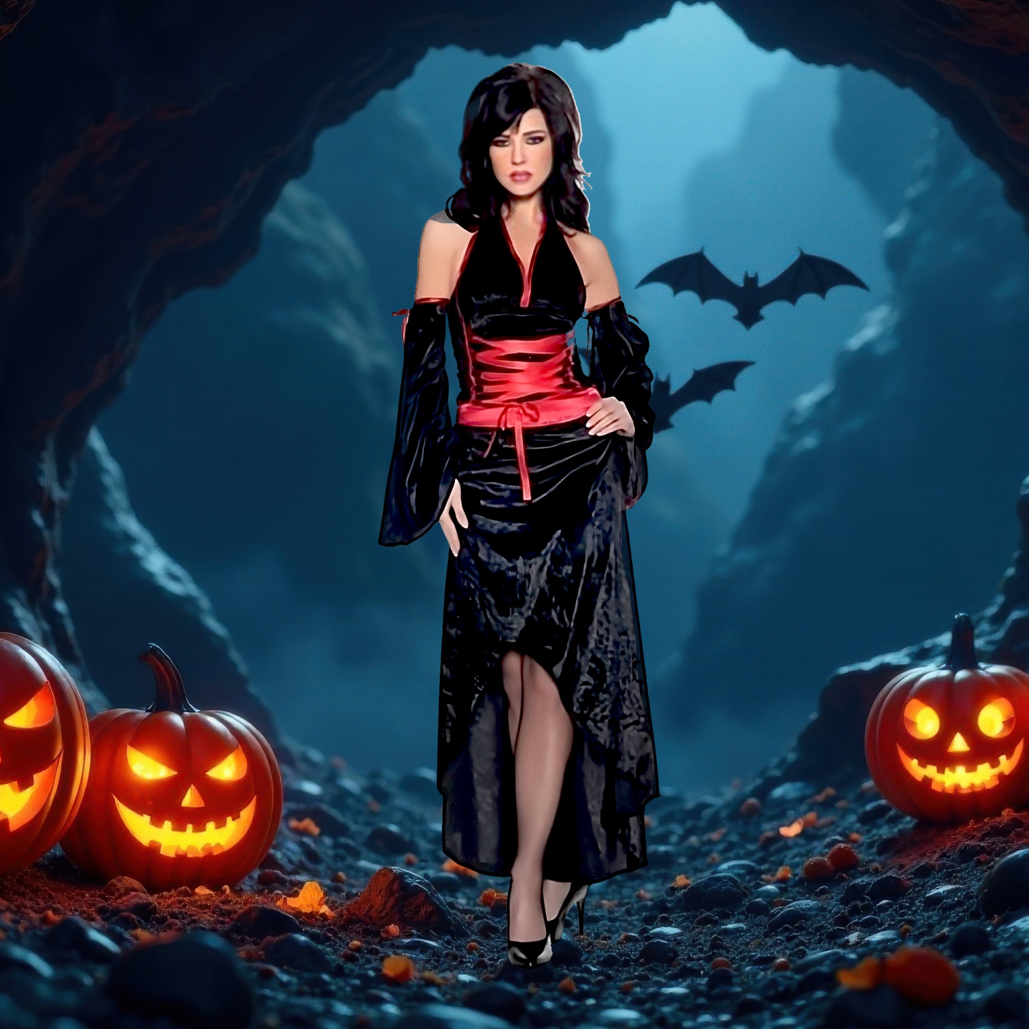 Costume d'Halloween pour adulte, vampira Dracula Bride pour femme - petit 6-8