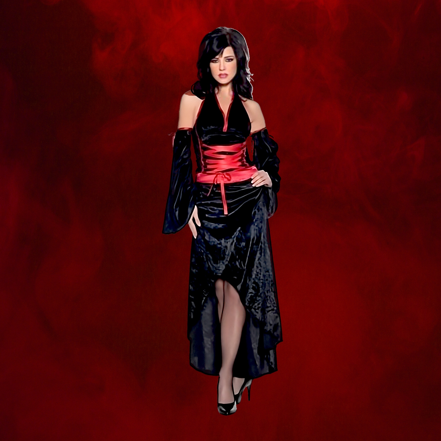 Costume d'Halloween pour adulte, vampira Dracula Bride pour femme - petit 6-8