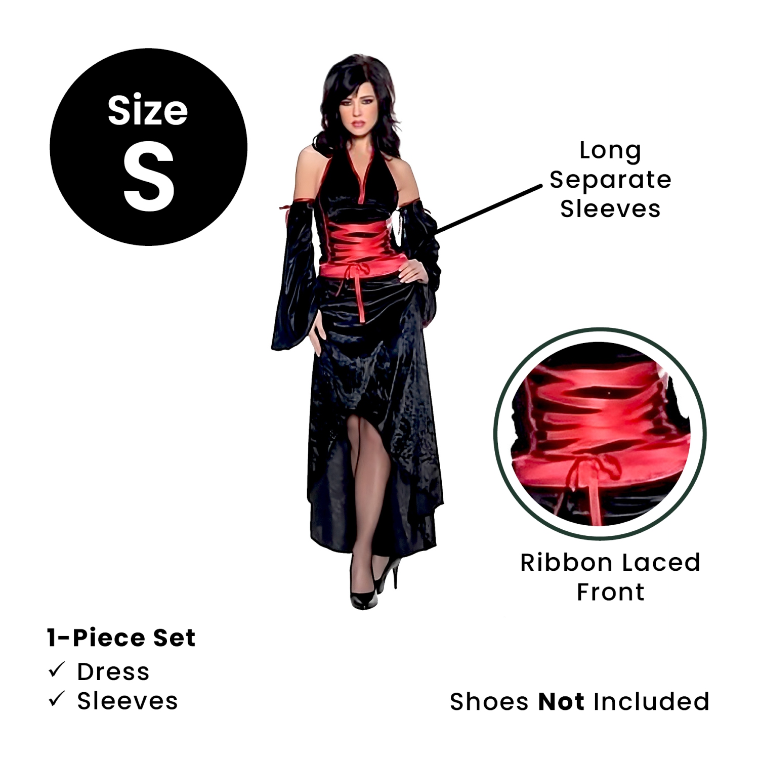 Costume d'Halloween pour adulte, vampira Dracula Bride pour femme - petit 6-8