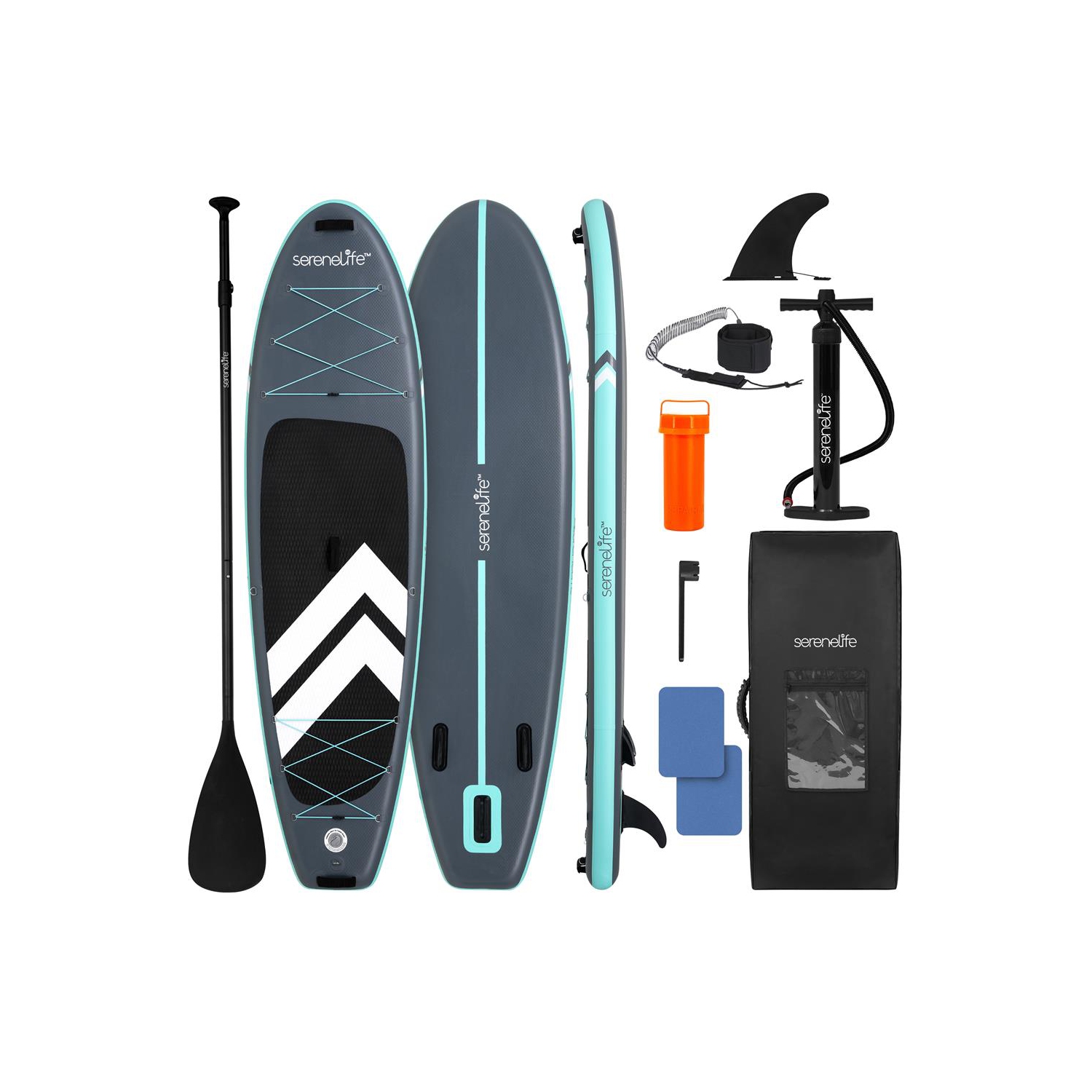 SereneLife 10’ Inflatable Stand Up Paddle Board with Premium SUP Accessories - 32” Wide Stable Design with Non-Slip EVA Deck Pad, for Youth and