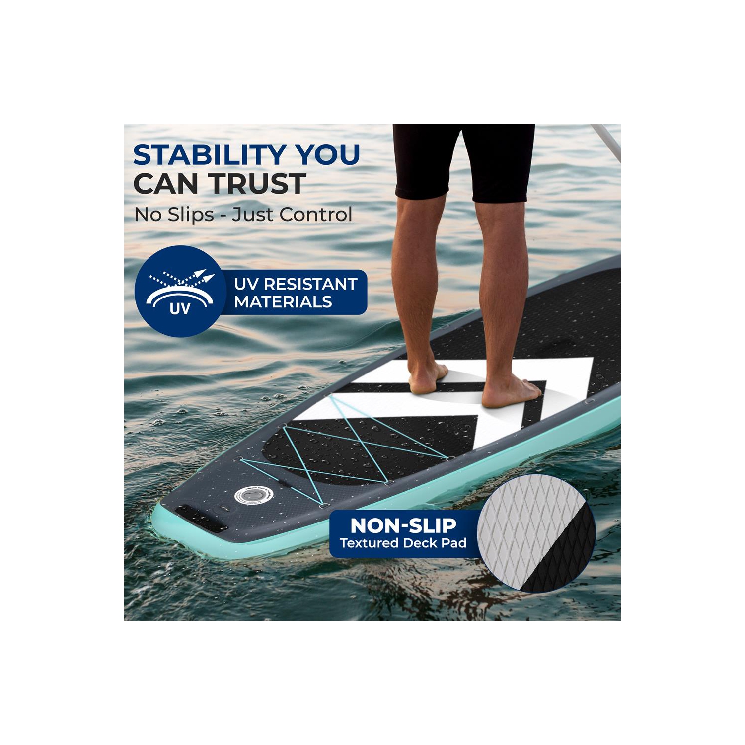 SereneLife 10’ Inflatable Stand Up Paddle Board with Premium SUP Accessories - 32” Wide Stable Design with Non-Slip EVA Deck Pad, for Youth and