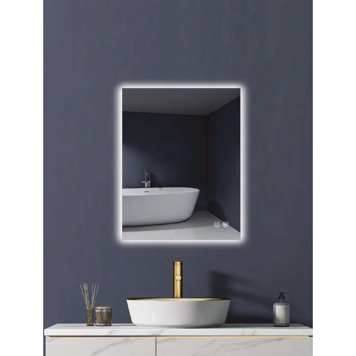 Auvabath Infinite 60 x 80 cm LED Bathroom Mirror – Bluetooth Rectangular Vanity Mirror, IP65 Waterproof, Copper-Free Glass, Aluminum Frame, Made in