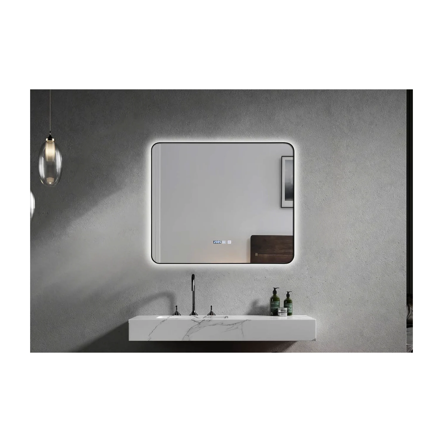 90 80 cm miroirs rectangulaires à DEL Ombre d'Auvabath – Cote IP65 étanche, verre sans cuivre, dos en aluminium, miroir moderne pour salle de