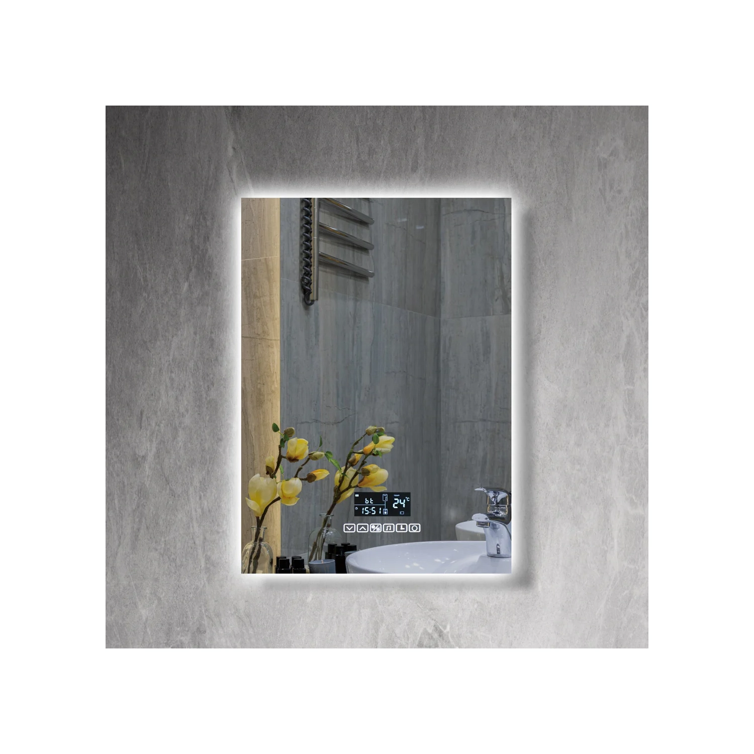 60 miroirs de salle de bain rectangulaires à DEL 80 cm Infinite d'Auvabath – Étanche, verre sans cuivre, cadre en aluminium, miroir moderne pour