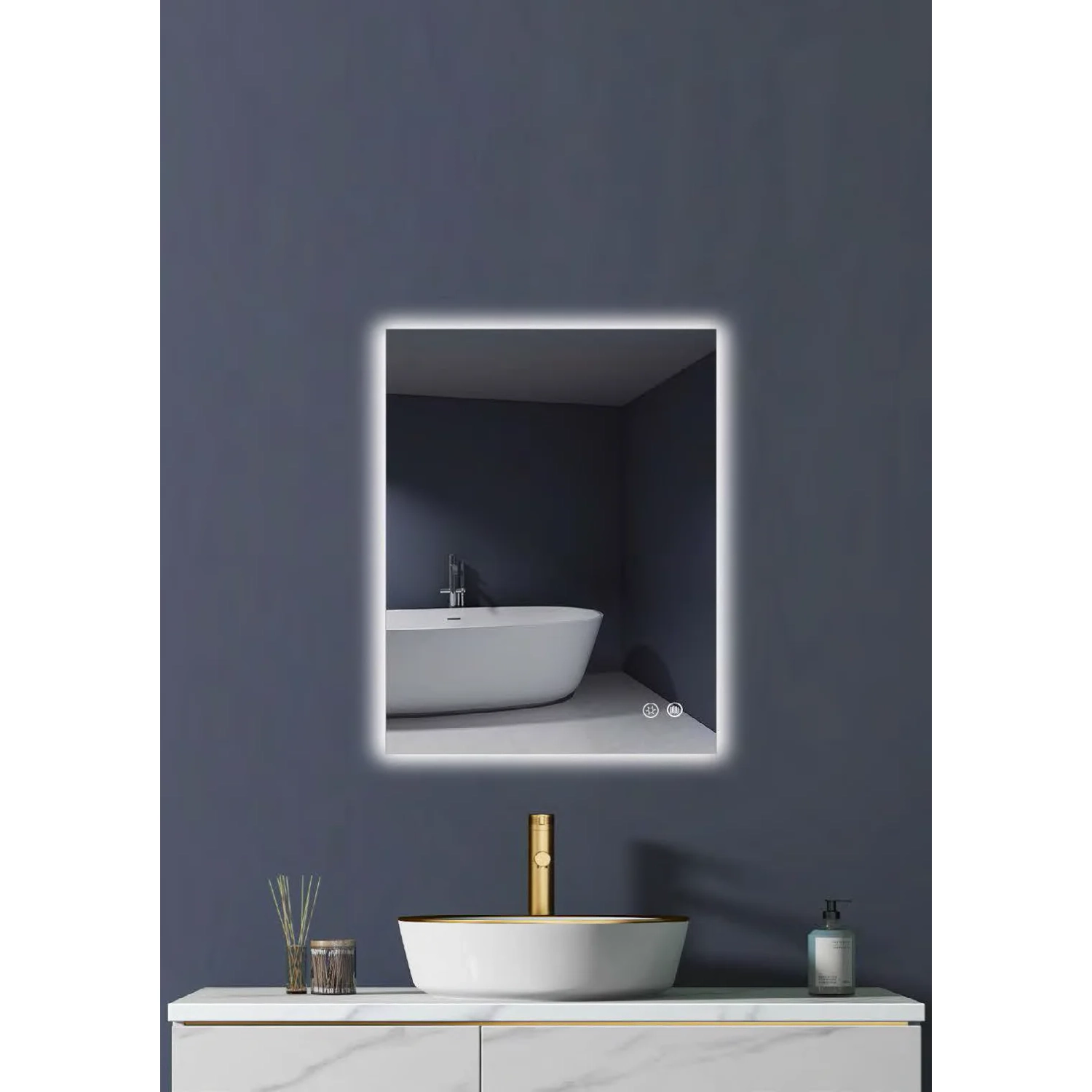 Auvabath Infinite 50 x 70 cm Rectangular LED Bathroom Mirror – IP65 Waterproof, Copper-Free Glass, Aluminum Frame, Wall-Mounted Vanity Mirror, Made