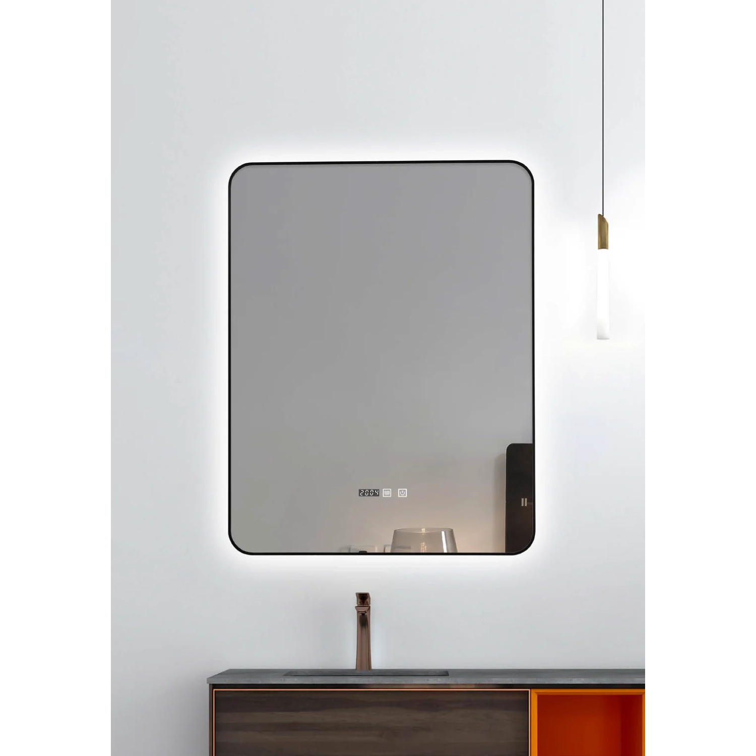 70 90 cm miroirs rectangulaires à DEL Ombre d'Auvabath – Cote IP65 étanche, verre sans cuivre, dos en aluminium, miroir moderne pour salle de