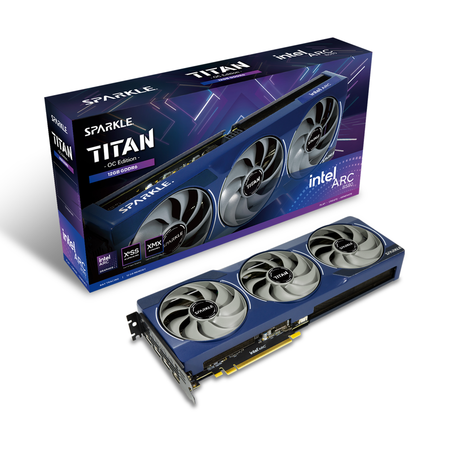 SPARKLE Intel Arc B580 TITAN OC, 12GB GDDR6, 192bits TORN Cooling 2.0, Axial Fan, Breathing Light, Metal Backplate, SB580T-12GOC