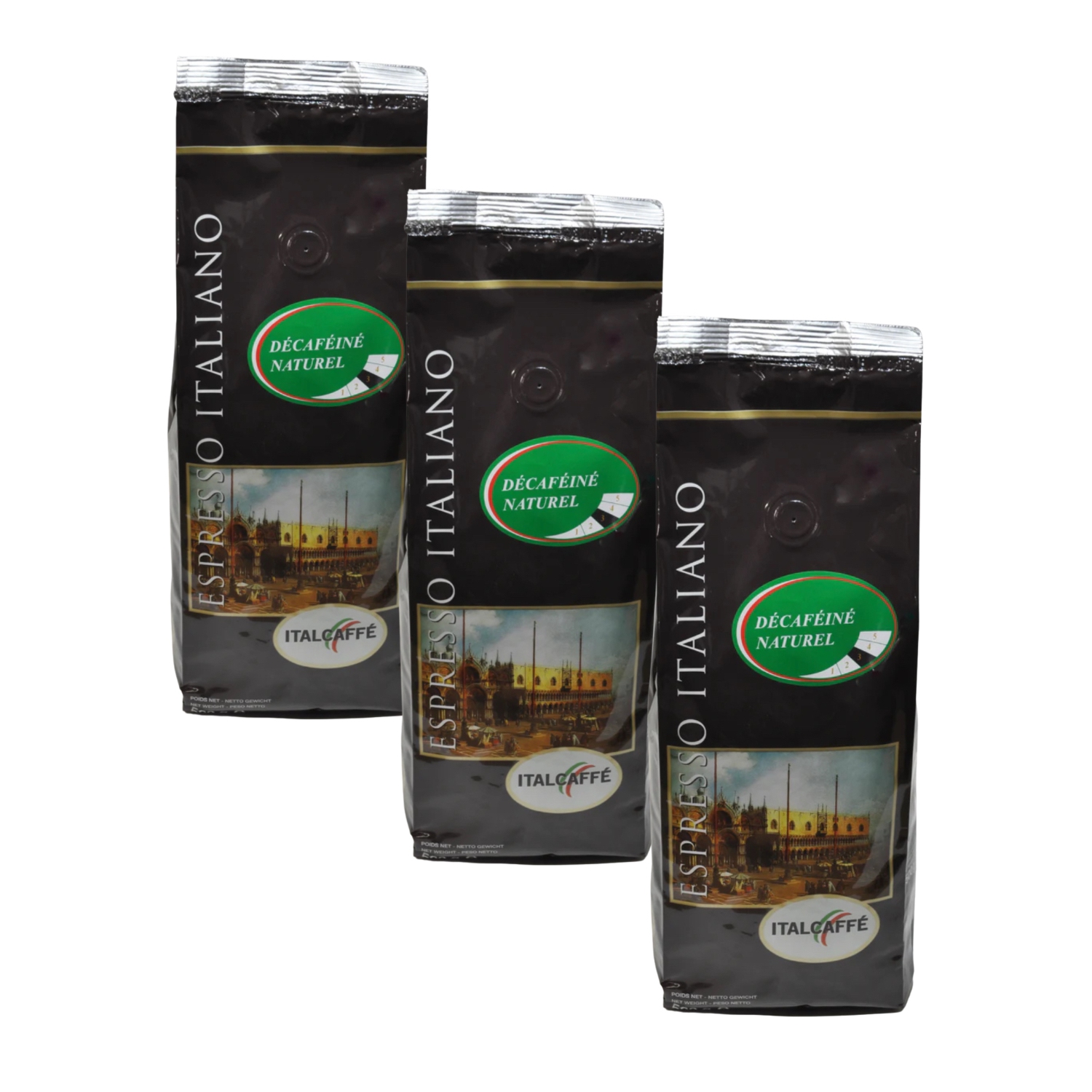 Italcaffè Decaffeinated Espresso Beans – 3 x 500g Bags – Natural Swiss Water Process