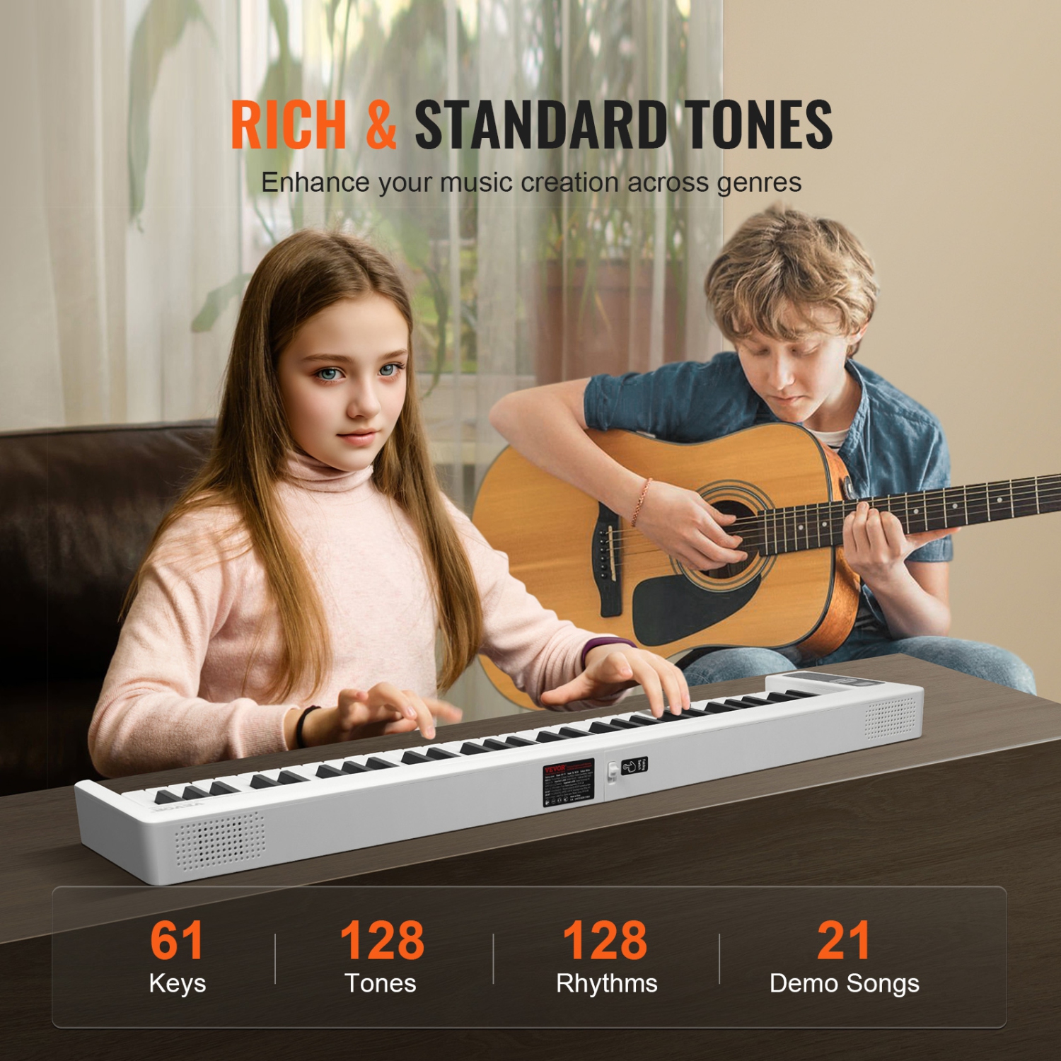 Piano pliable VEVOR à 61 touches, Bluetooth et MIDI, piano électronique portatif pliable numérique avec pédale forte, étui pour touches sensibles,