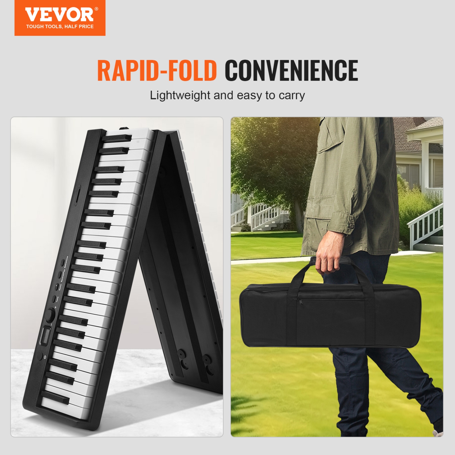 VEVOR 88 Key Folding Keyboard Piano, Bluetooth & MIDI, Portable Electronic Digital Foldable Piano with Stand Sustain Pedal Bag Touch Sensitive Keys,