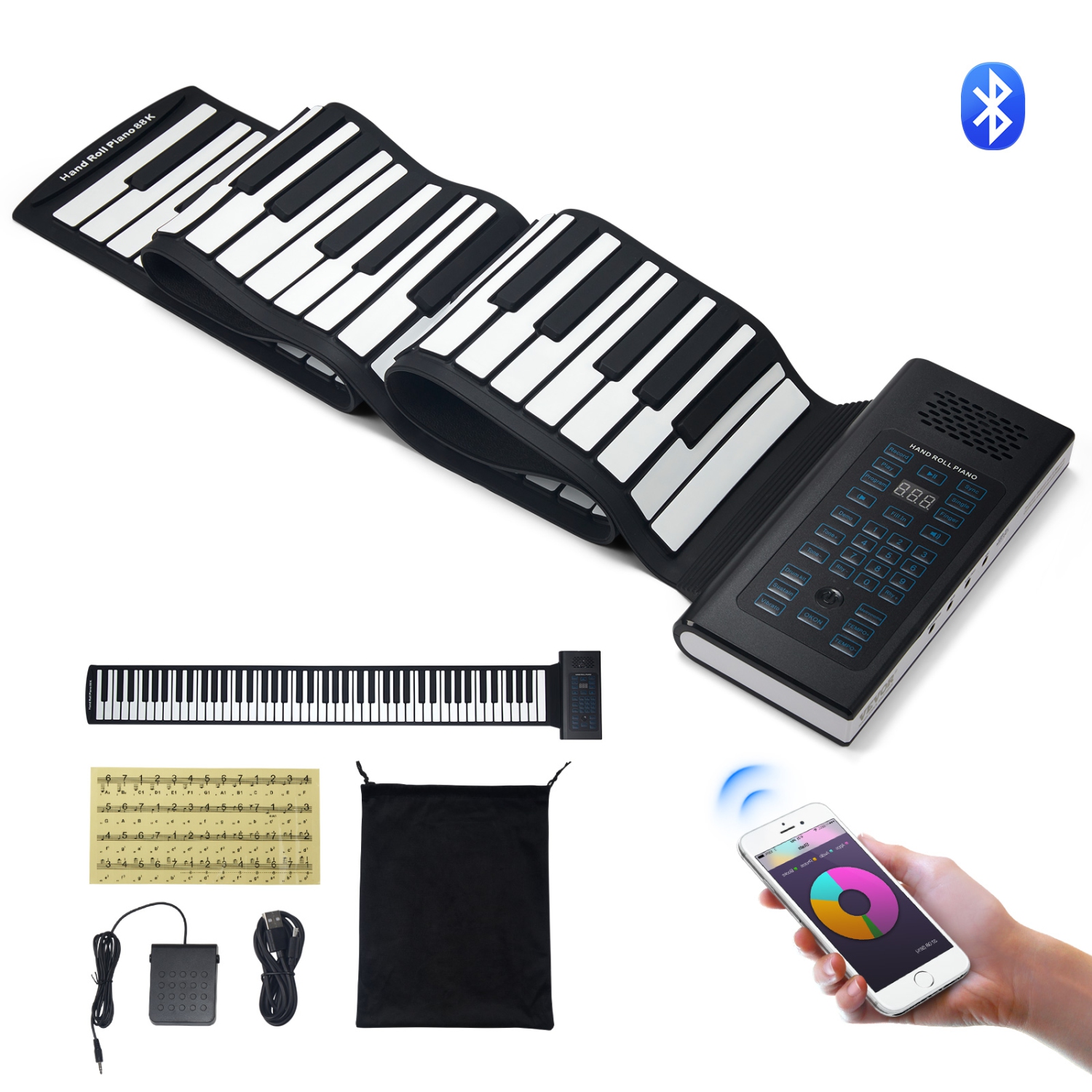 Piano à 88 touches enroulable VEVOR, 128 rythmes, piano numérique électrique portatif à 128 tonalités avec pile rechargeable 2&nbsp;W Haut-parleur