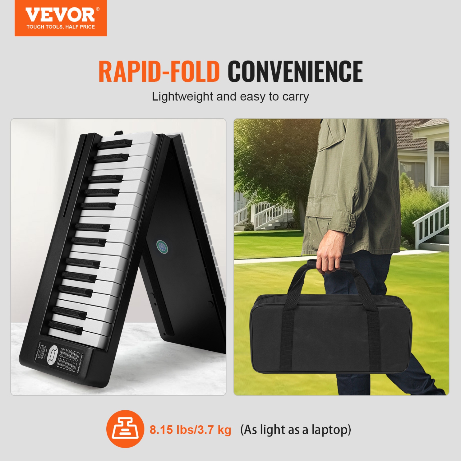 Piano pliable VEVOR à 61 touches, Bluetooth et MIDI, piano électronique portatif pliable numérique avec pédale forte, étui pour touches sensibles,