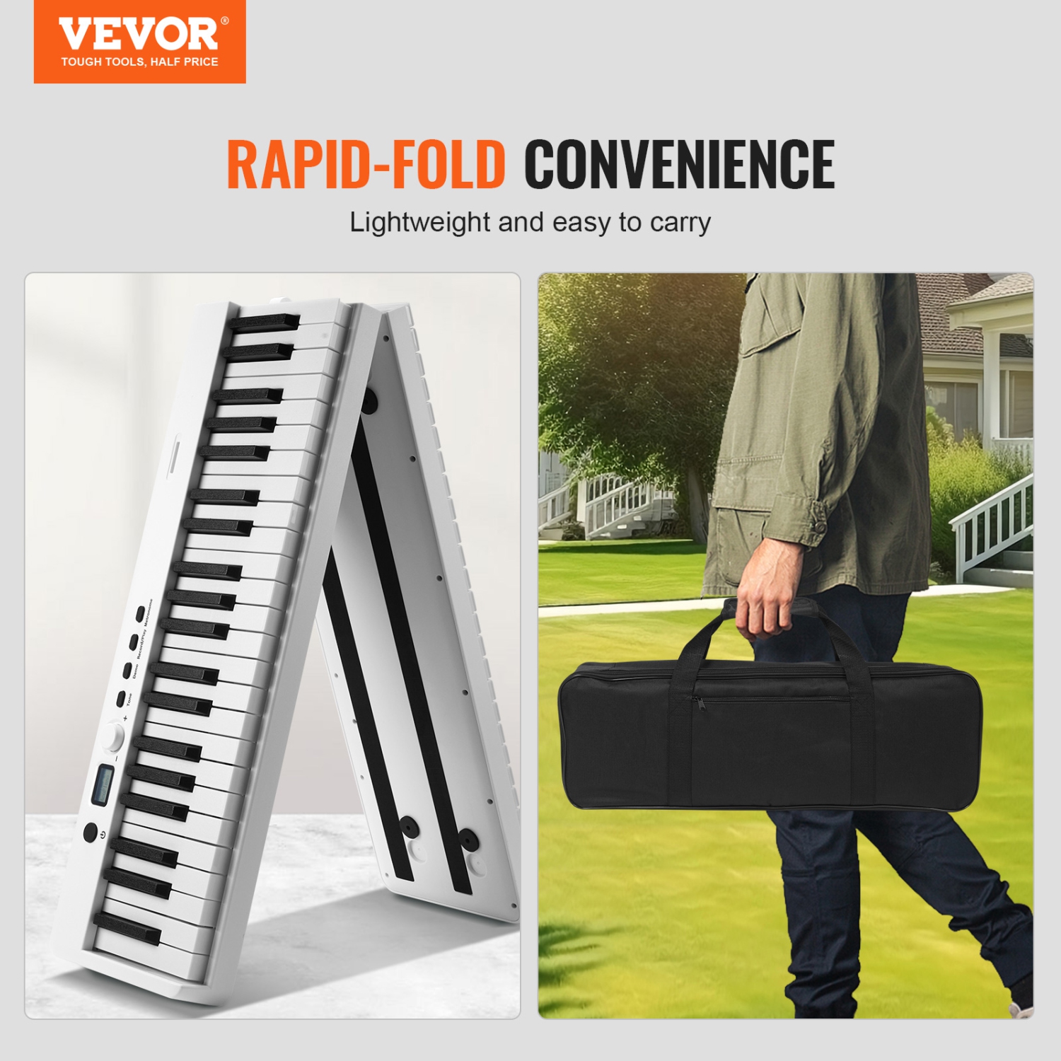 VEVOR 88 Key Folding Keyboard Piano, Bluetooth & MIDI, Portable Electronic Digital Foldable Piano with Sustain Pedal Bag Touch Sensitive Keys