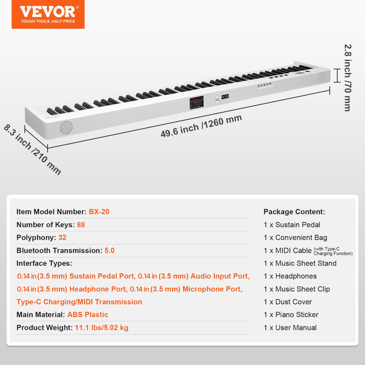 VEVOR 88 Key Folding Keyboard Piano, Bluetooth & MIDI, Portable Electronic Digital Foldable Piano with Sustain Pedal Bag Touch Sensitive Keys