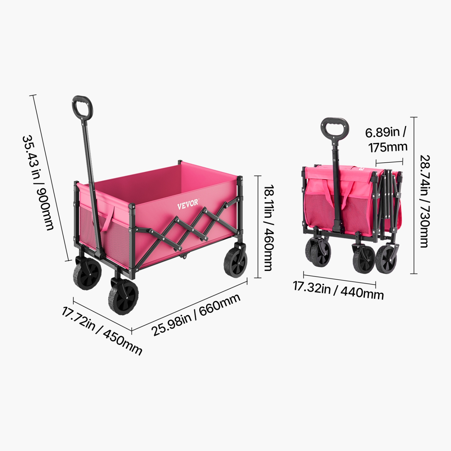 Chariots pliables 120&nbsp;L et 225 lb de VEVOR, wagons pliants à roulettes tout-terrain, chariot utilitaire extérieur robuste à poignée réglable,