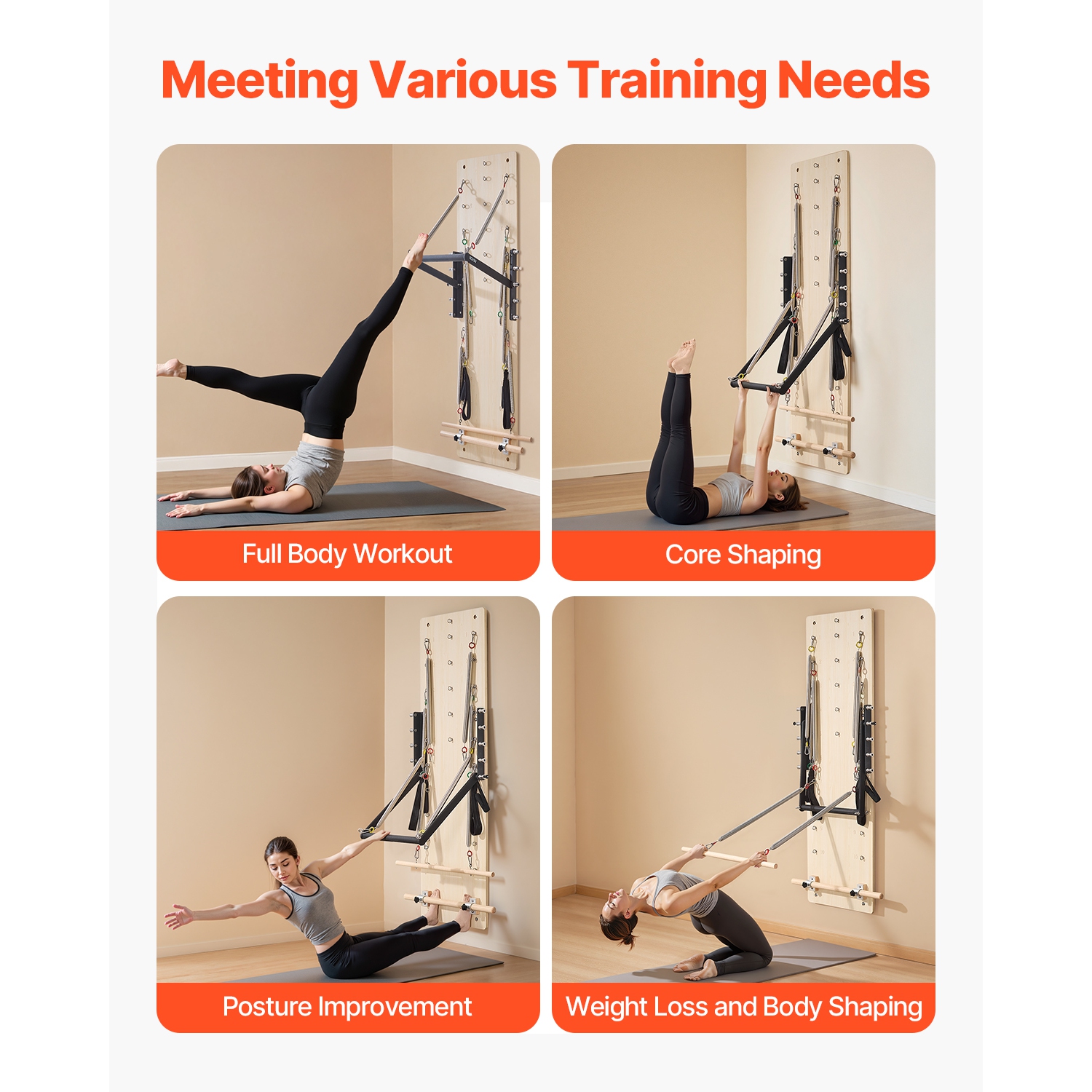 Reformer mural pour Pilates de VEVOR, planche à ressorts Pilates en érable, équipement d'exercice avec ressorts de résistance, appareil