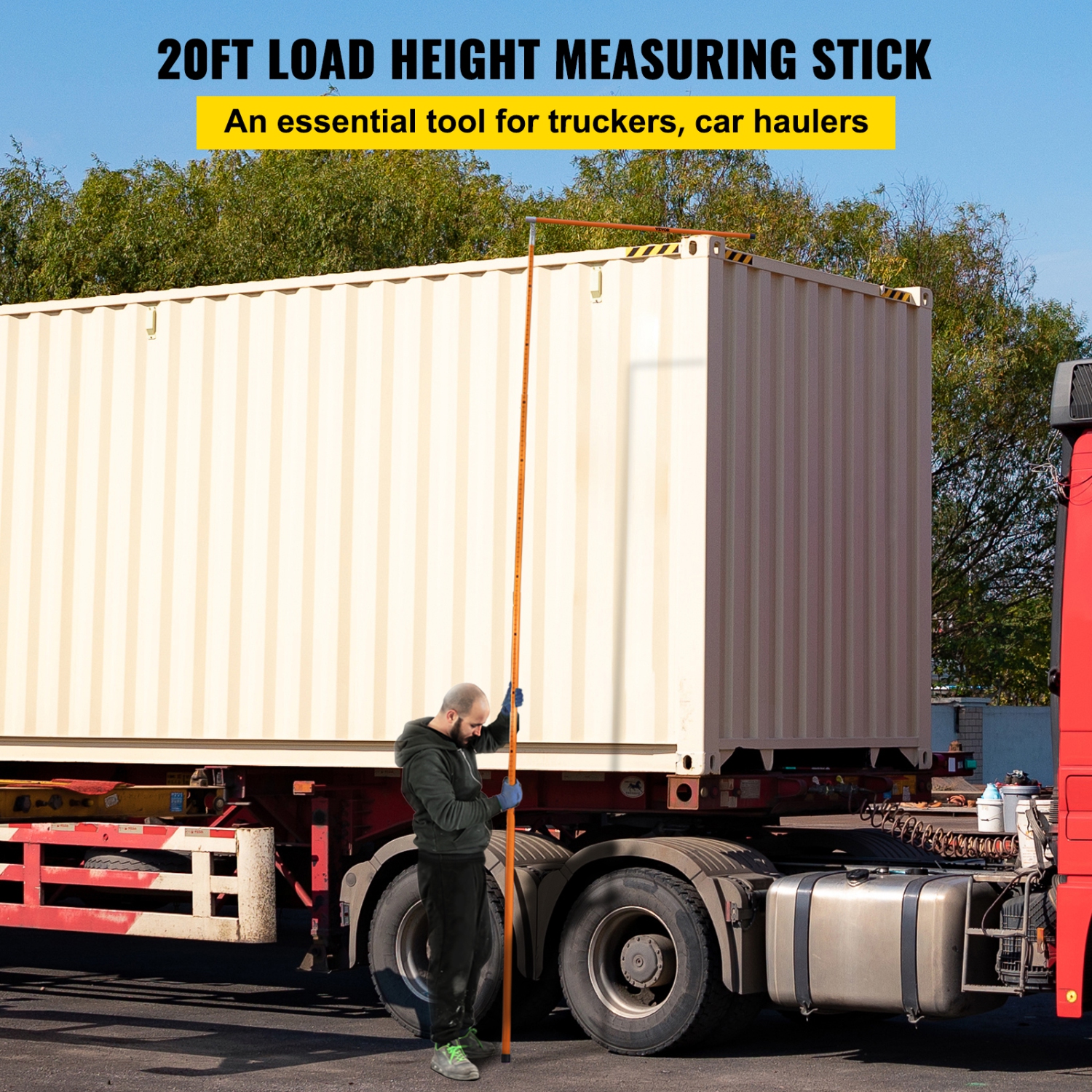 VEVOR 20 ft Sturdy Load Height Measuring Stick, Fiberglass Truck Height Stick with Adjustable Pole, Non-conductive Truck Height Measuring Stick with