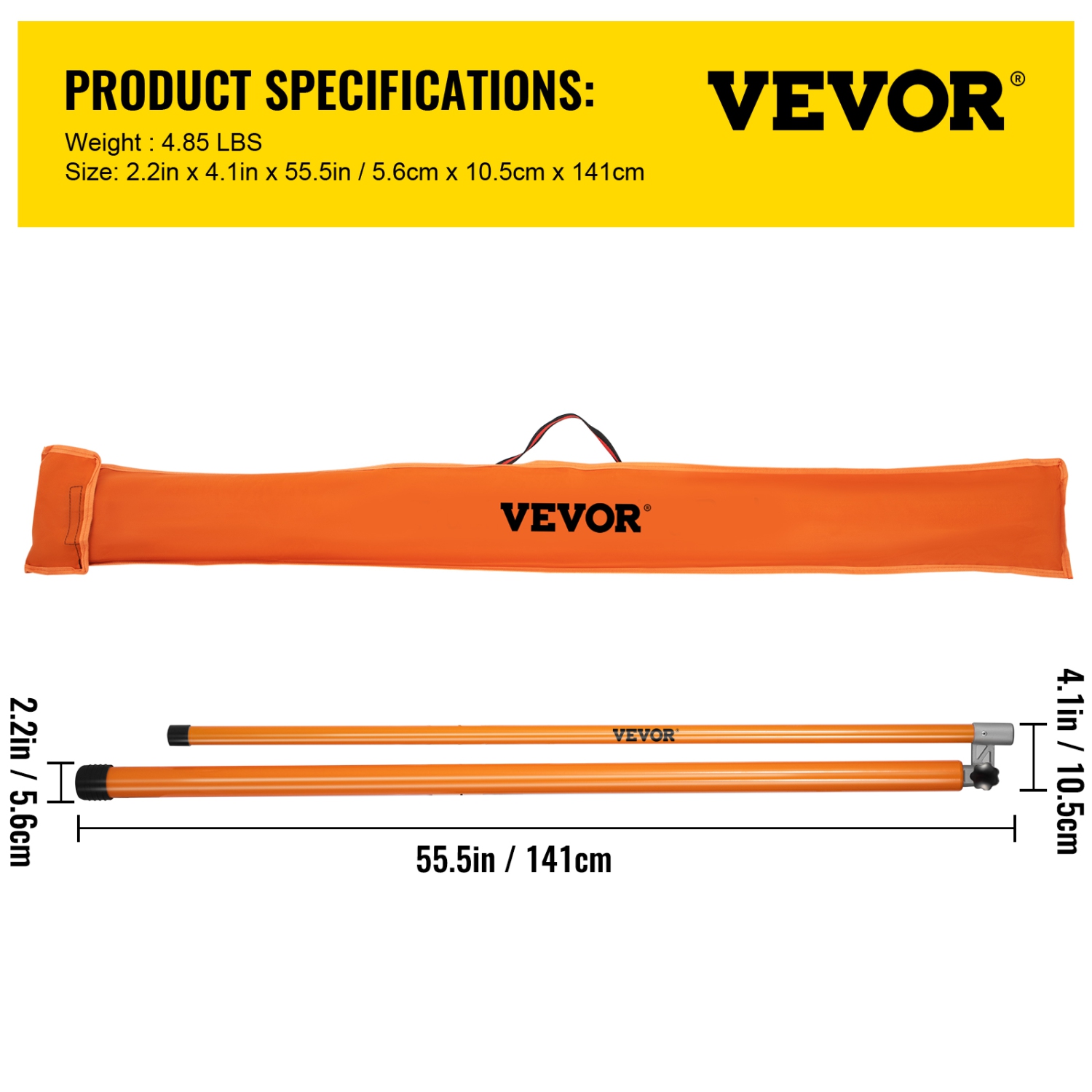 VEVOR 20 ft Sturdy Load Height Measuring Stick, Fiberglass Truck Height Stick with Adjustable Pole, Non-conductive Truck Height Measuring Stick with