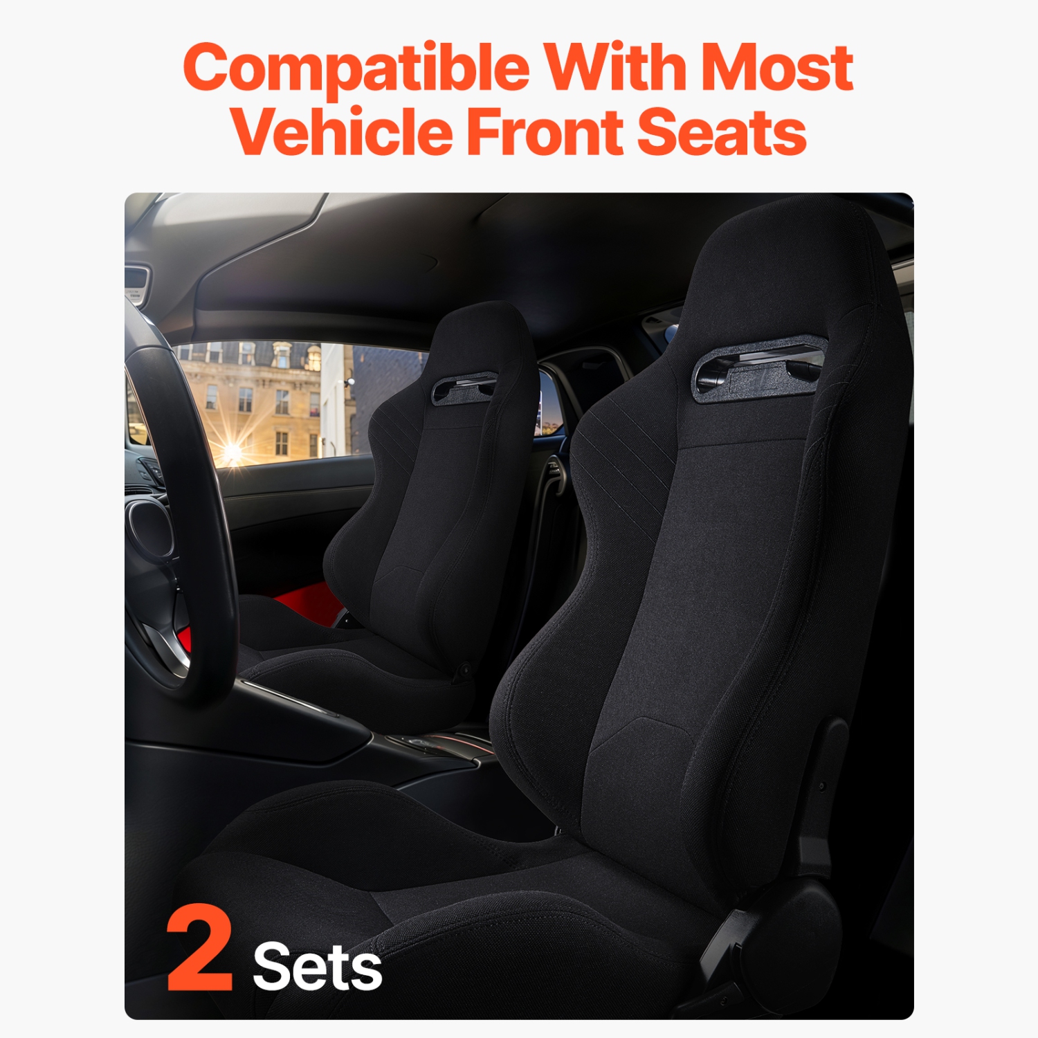 VEVOR 2 Set Racing Seat, Adjustable Racing Cockpit with Wide Angle Reclining & High-Resilience Foam, Comfortable Racing Chair with Polyester Fabric &