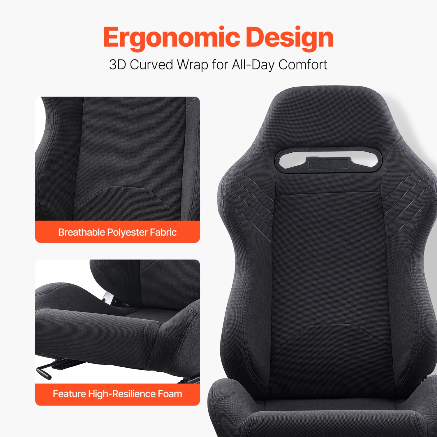 VEVOR 2 Set Racing Seat, Adjustable Racing Cockpit with Wide Angle Reclining & High-Resilience Foam, Comfortable Racing Chair with Polyester Fabric &